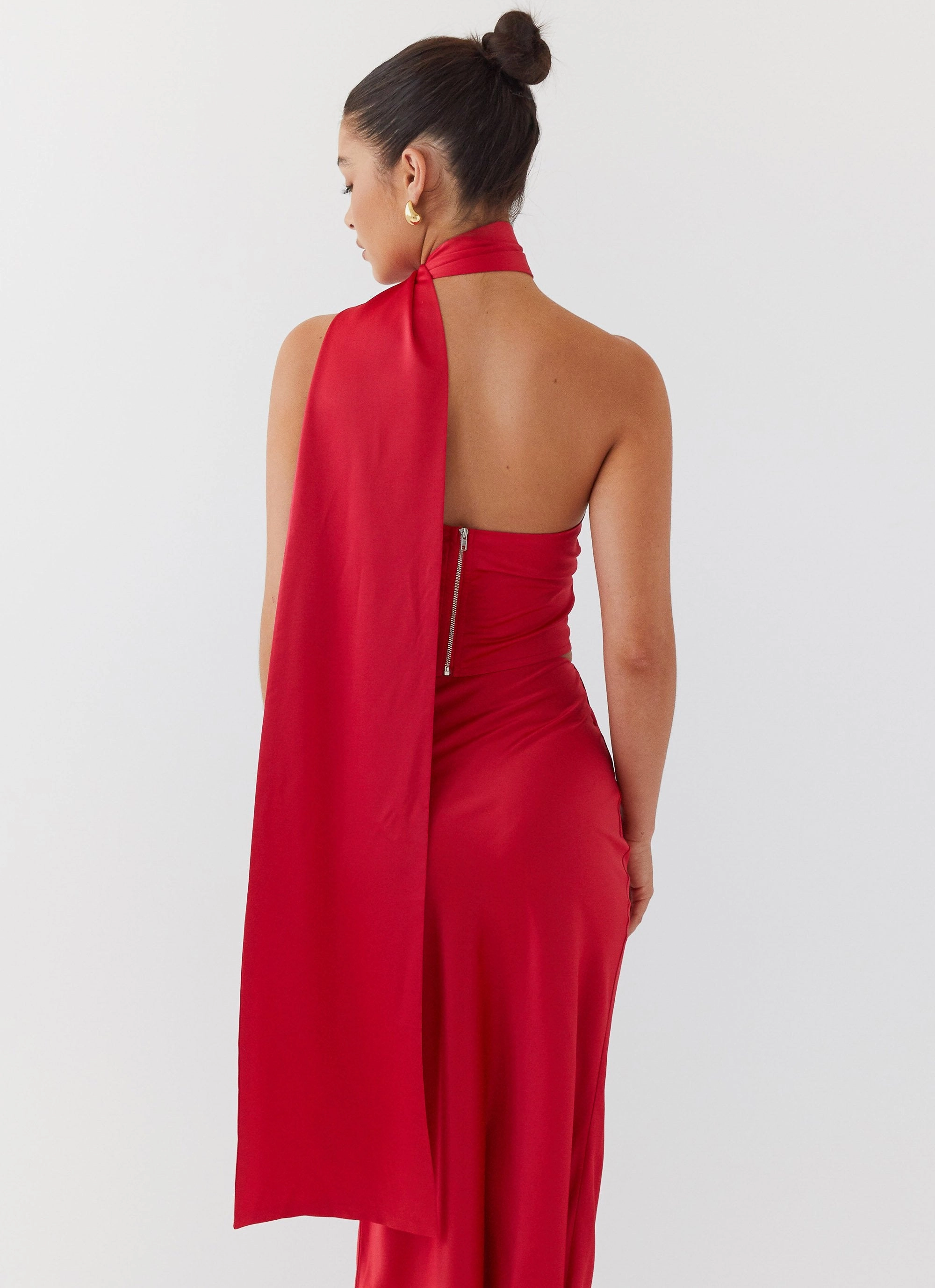 Old Style Bonded Seam Technology Josefina Satin Scarf Top - Rouge Red