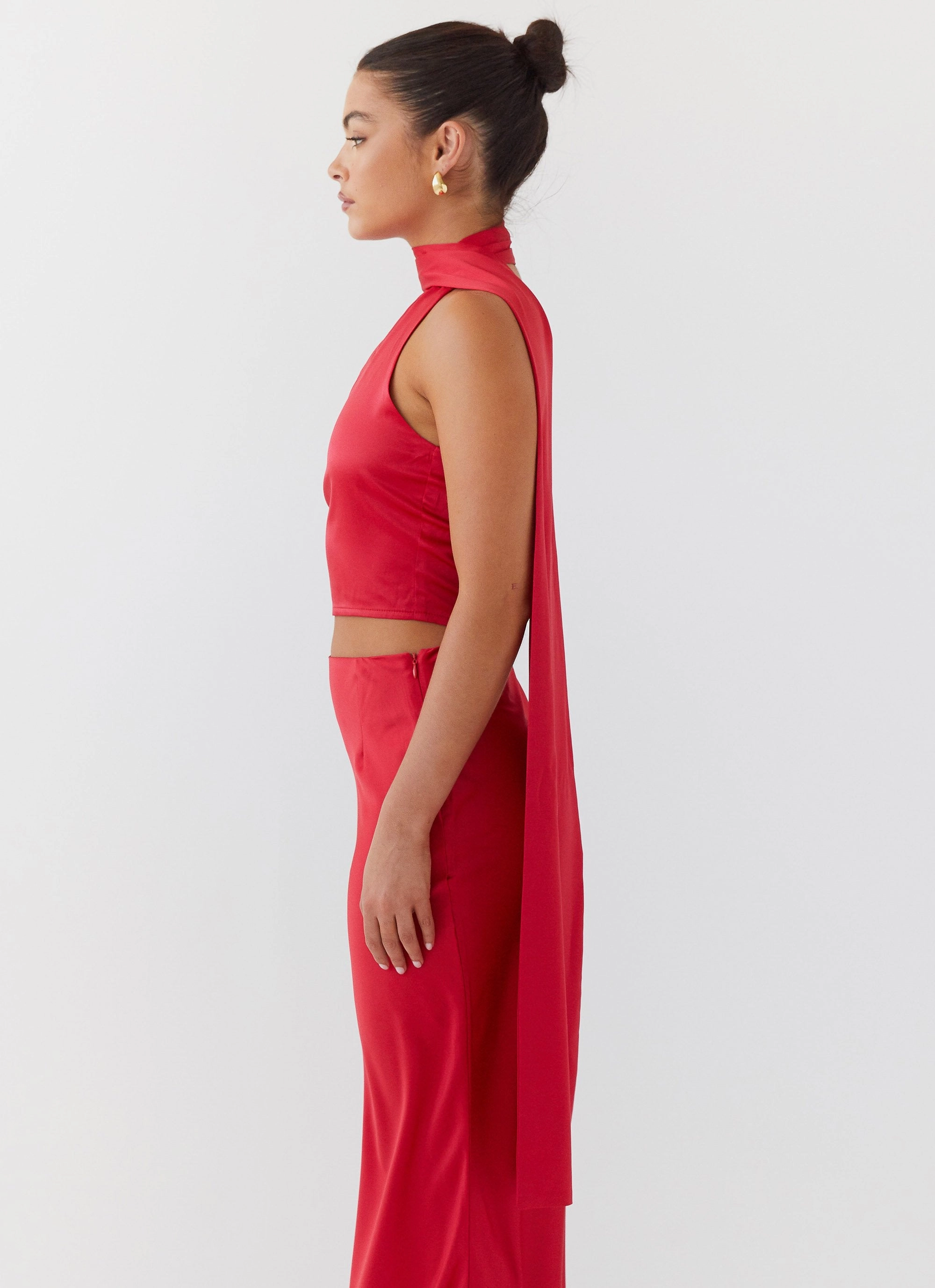 Josefina Satin Scarf Top - Rouge Red Heavy Duty Buckle