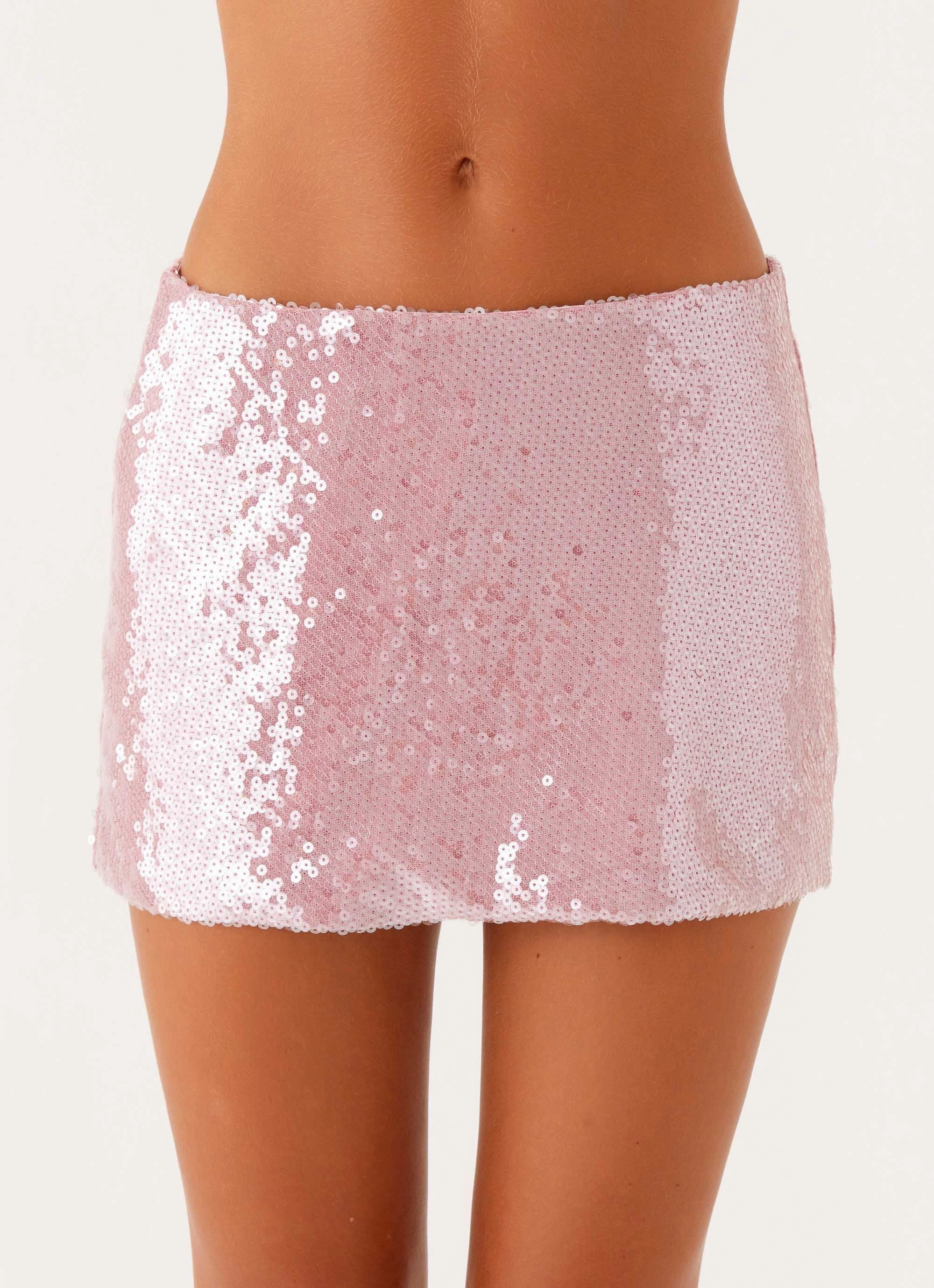 Made For You Low Rise Sequin Mini Skirt - Pink Matte Texture Craftsmanship Focus