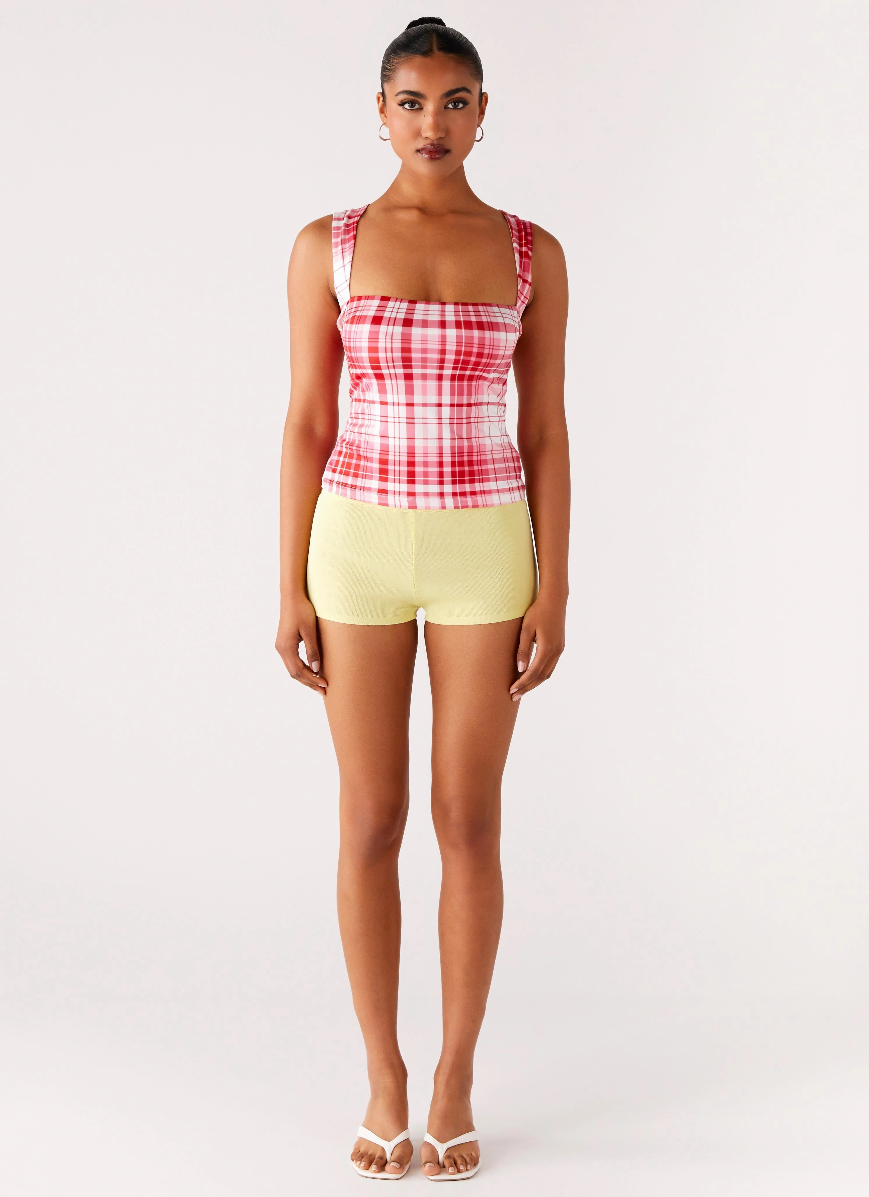No Drama Strap Top - Pink Check Breathable mesh panel NonScratchyLining