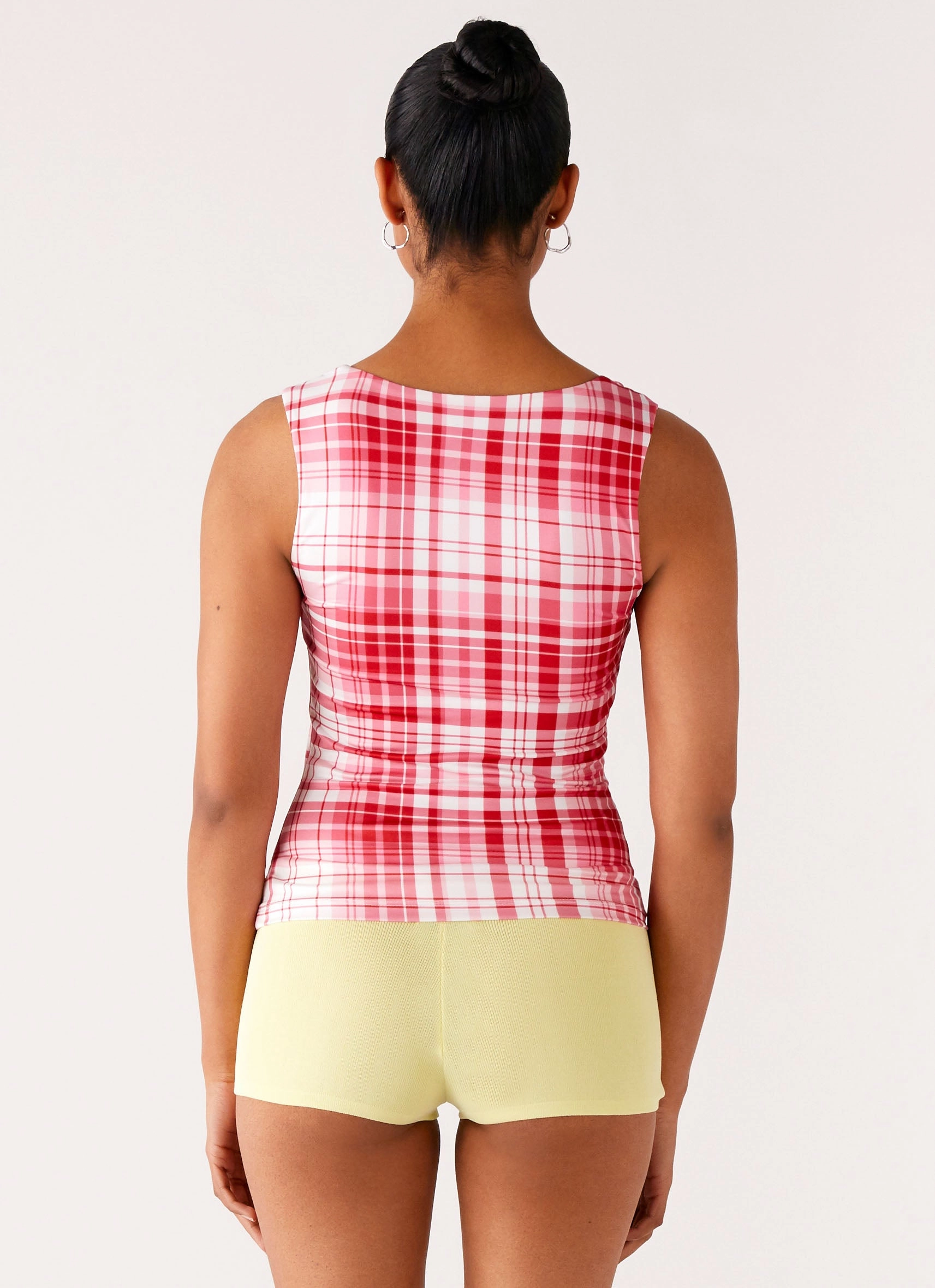 Quick Dry Blend MultiPanelDesign No Drama Strap Top - Pink Check