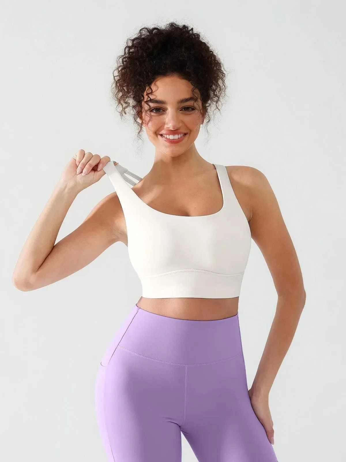 BRXL Wide-Strap Crisscross Sports Bra Soft Sweater Layered Look