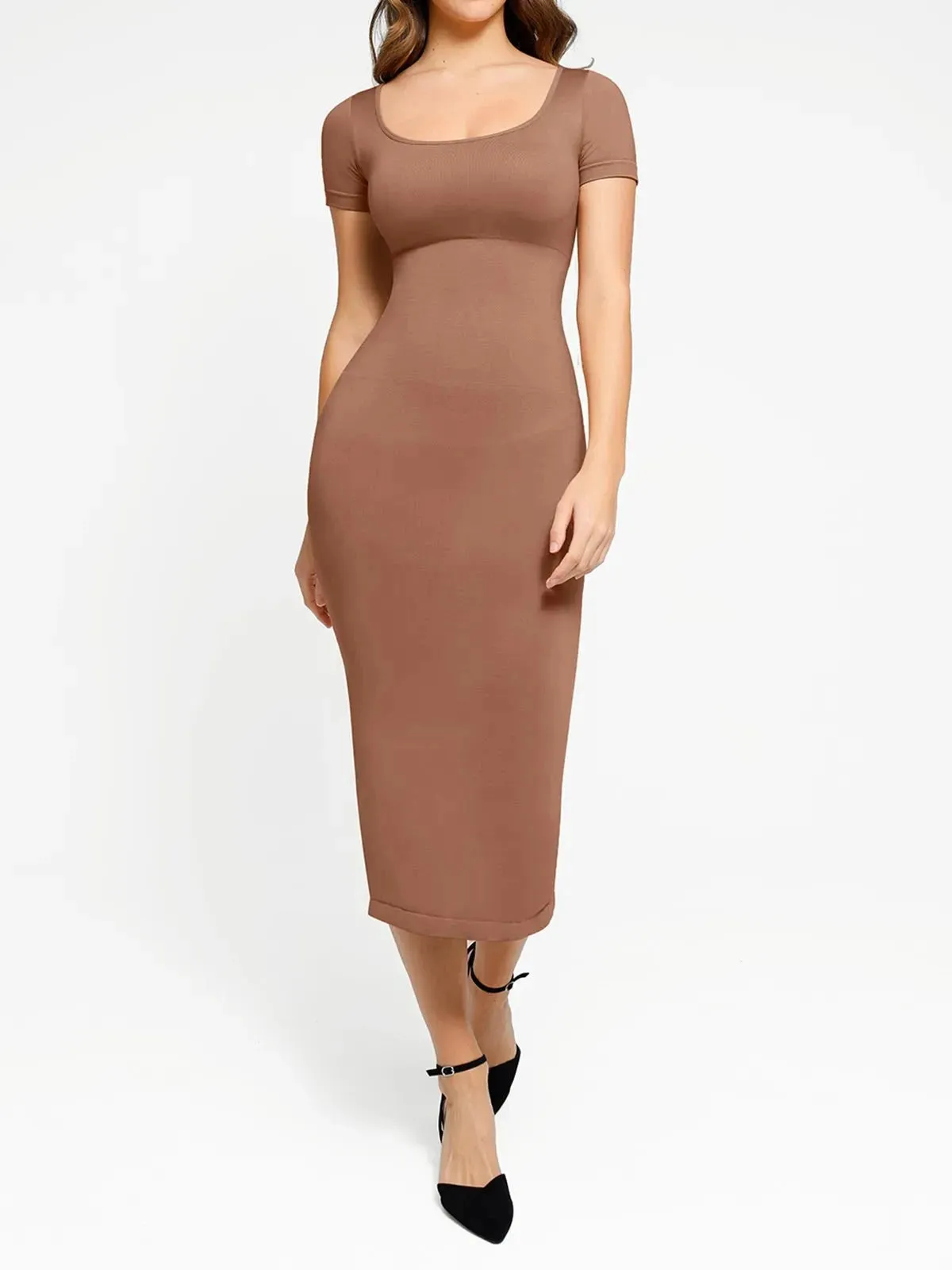 Softened Edges Shapewear Eco-Friendly Back Slit Midi Seamless Dress