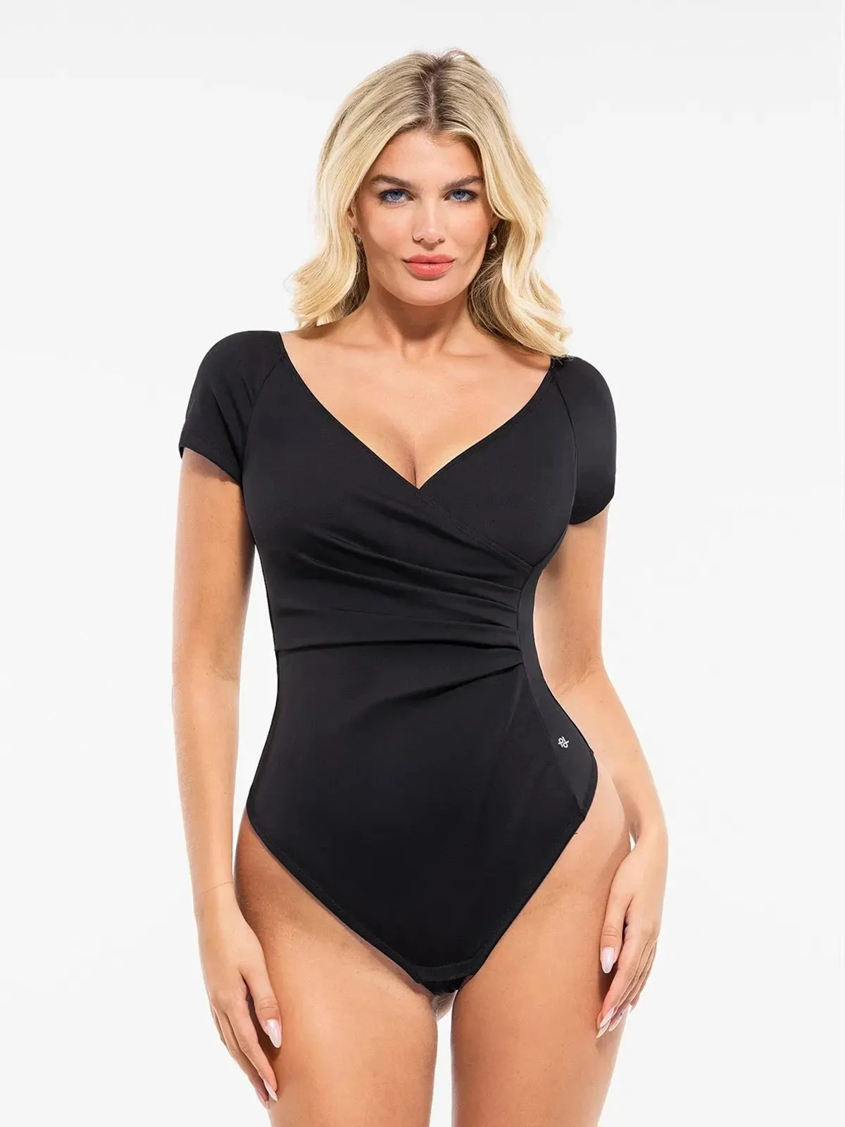 Shapewear Portrait Neckline Draped Sculpting Bodysuit Breathable Material