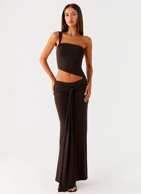 Travel Option Tulle Flow Luara Cut Out Maxi Dress - Chocolate