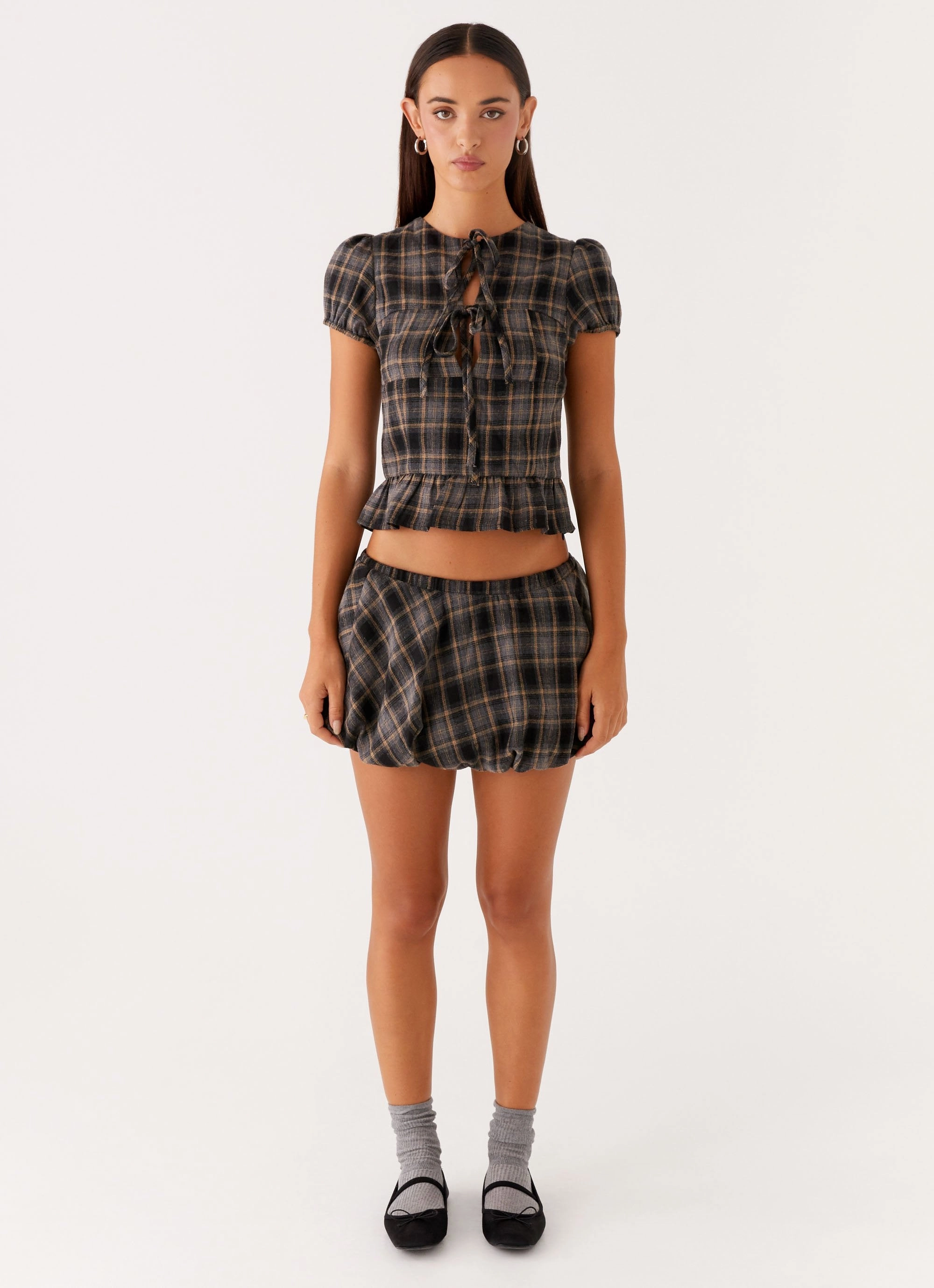 Lucia Mini Skirt - Brown Check Style Preview