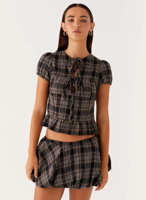 Daily Essential Couture Inspired Lucia Mini Skirt - Brown Check
