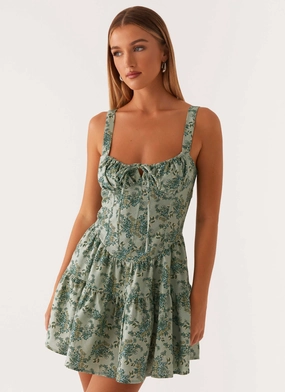 Lucie Linen Mini Dress - Cloud Nine Floral Chic Everyday Wear Matte Fabric