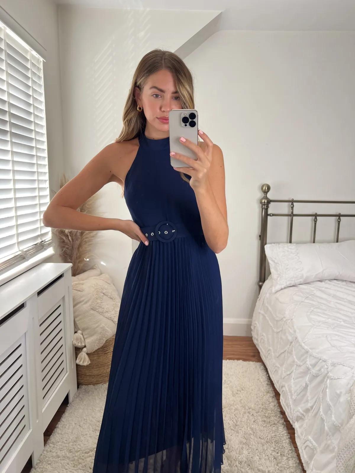 Luisa Belted Pleated Maxi Dress / Navy All-Occasion Look