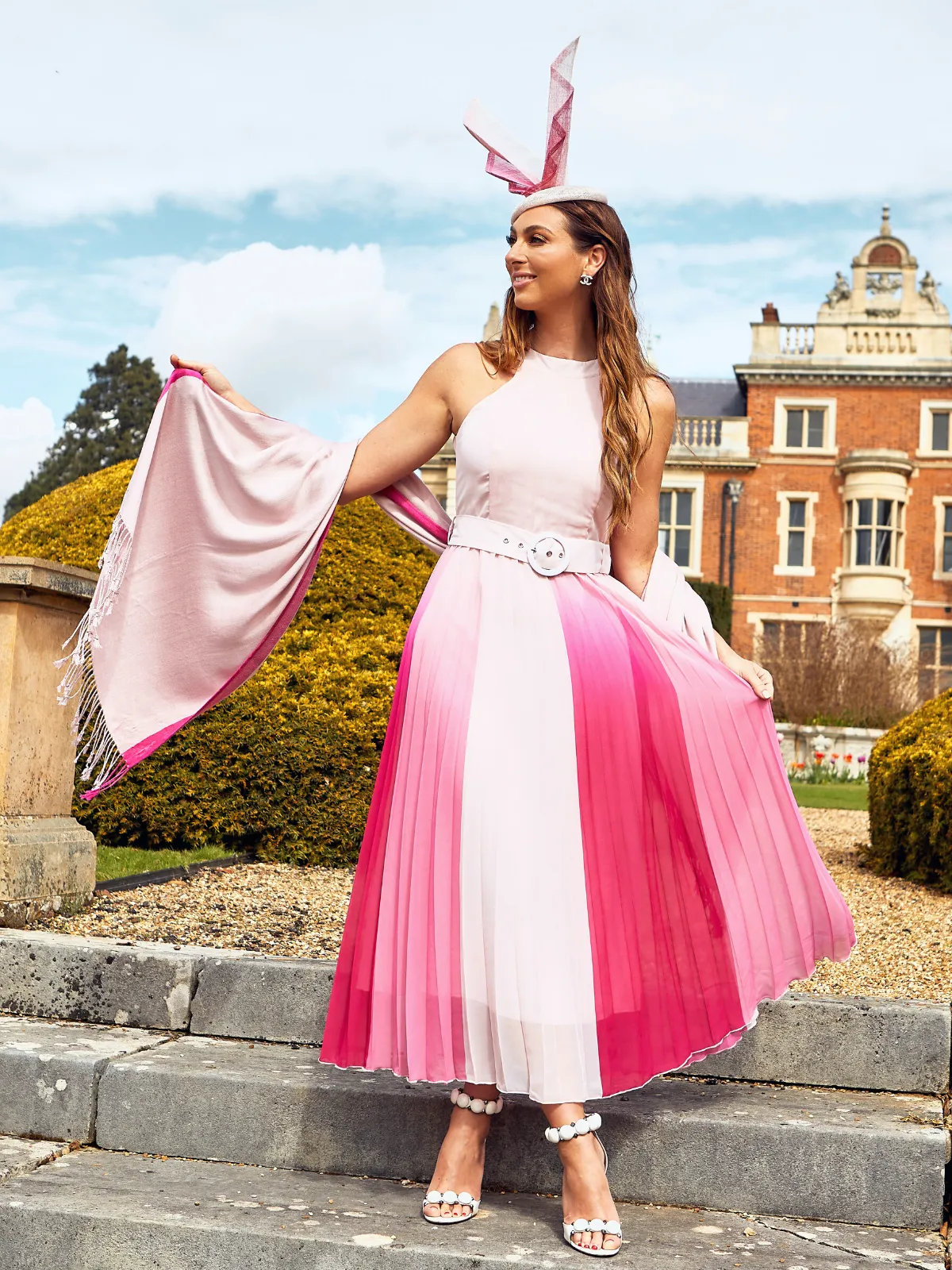 Luisa Belted Pleated Maxi Dress / Ombre Comfortable Design