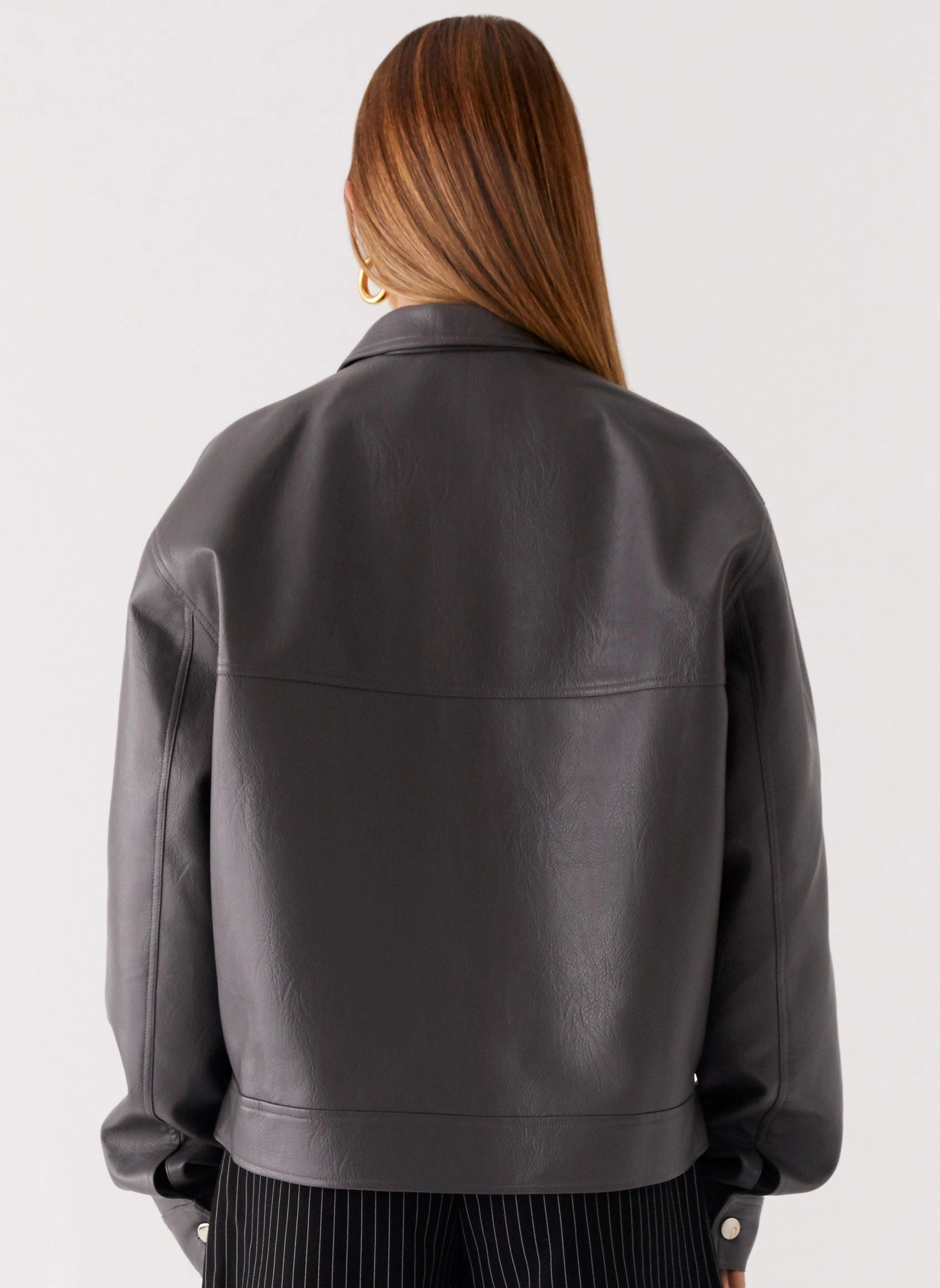 Lula Faux Leather Bomber Jacket - Charcoal Quick Release Fasteners