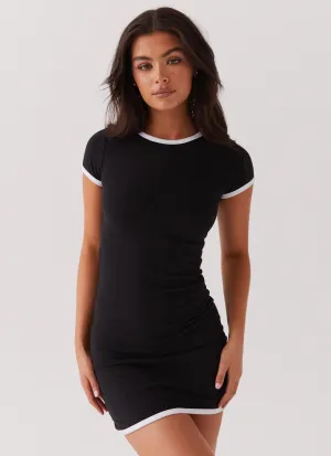 New Beginnings Mini Dress - Black Side Pleats Minimal Tone