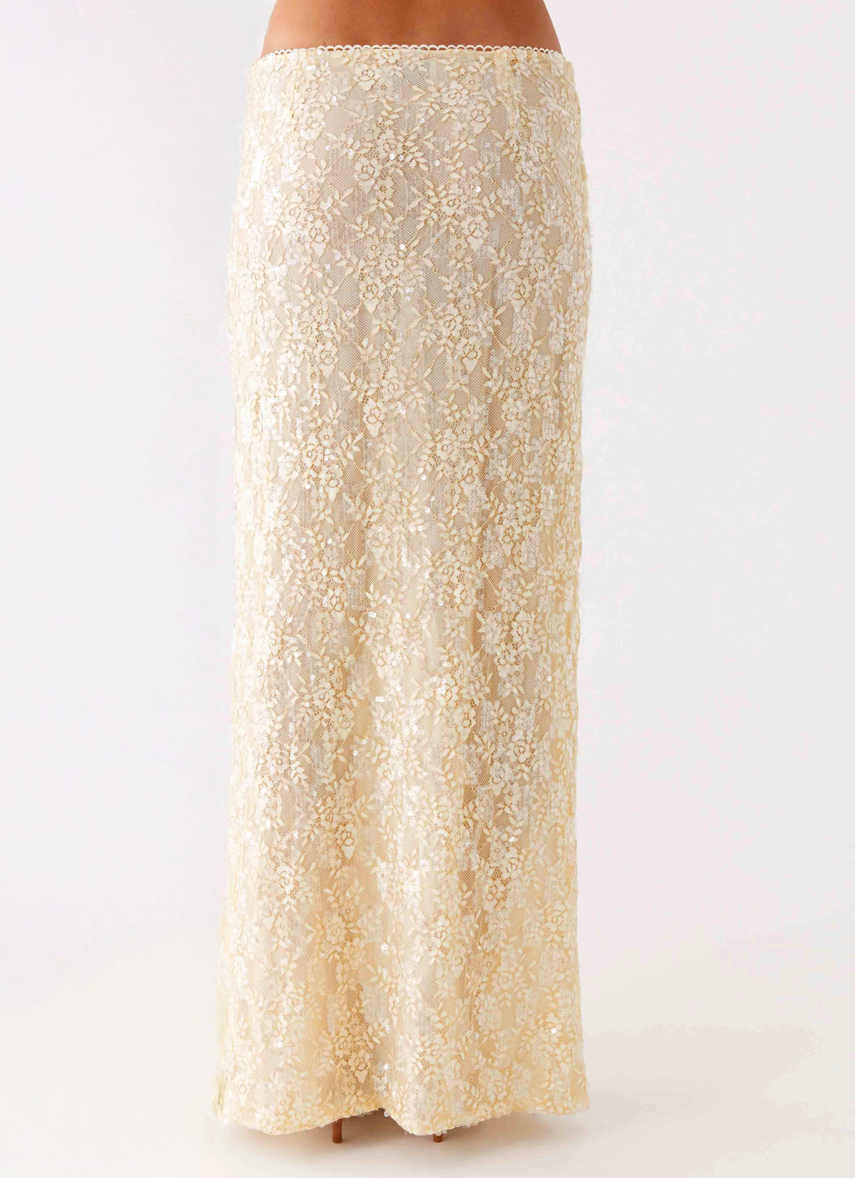 Velvet Finish Bling It On Maxi Skirt - Ivory