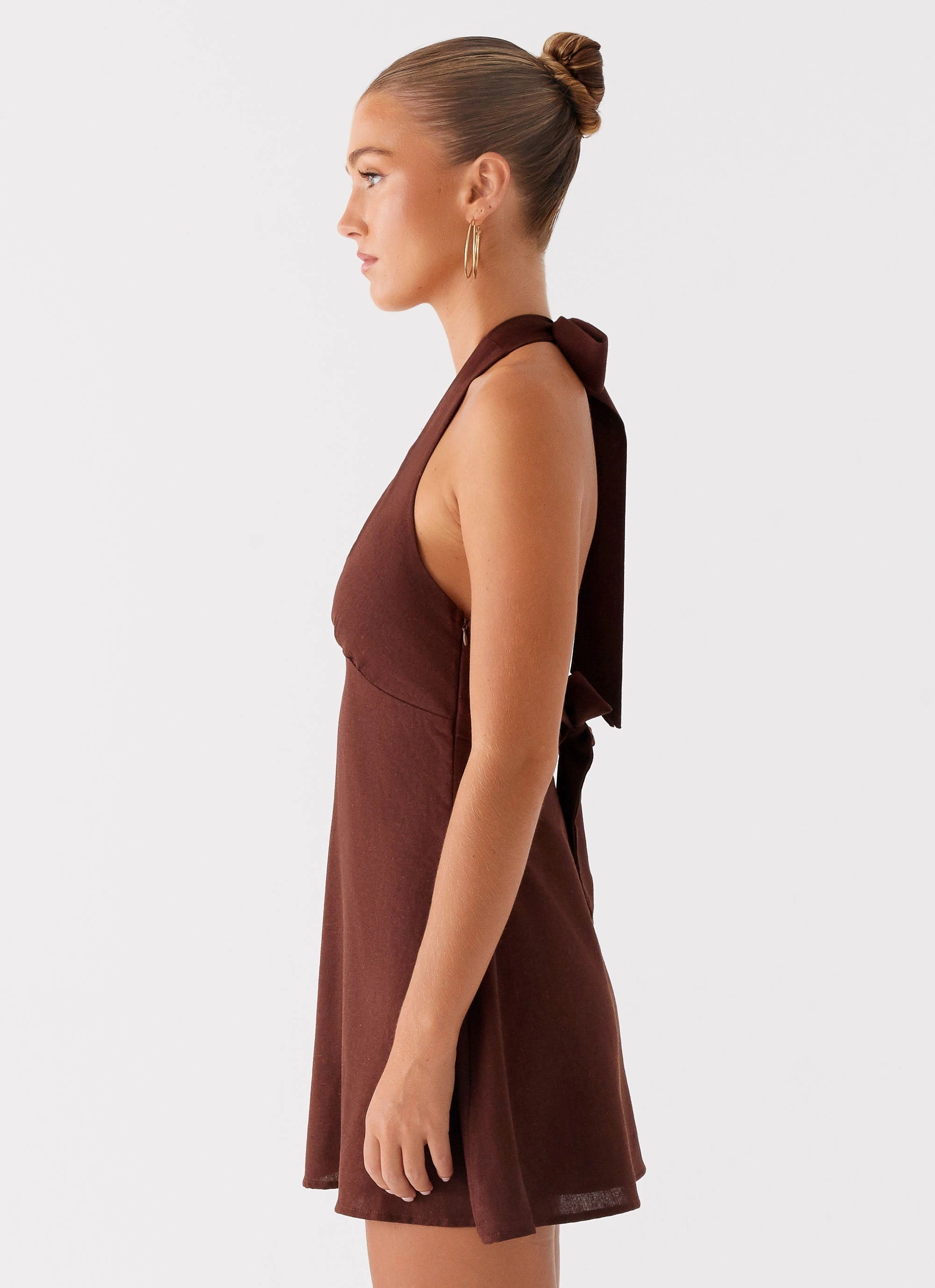 Heavy Hearted Linen Mini Dress - Brown Layered Fabric