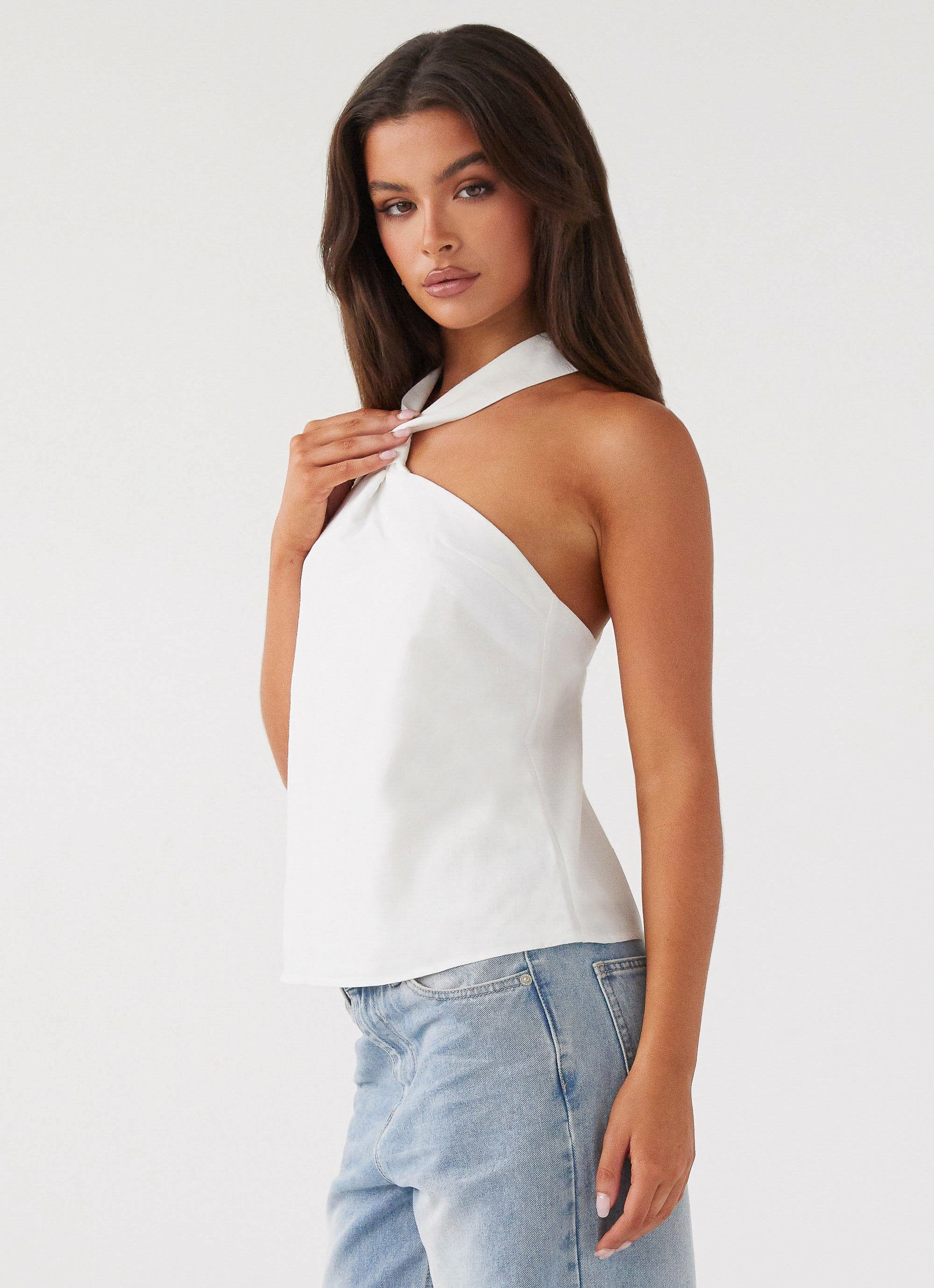 Keira Linen Top - White Winter Classic
