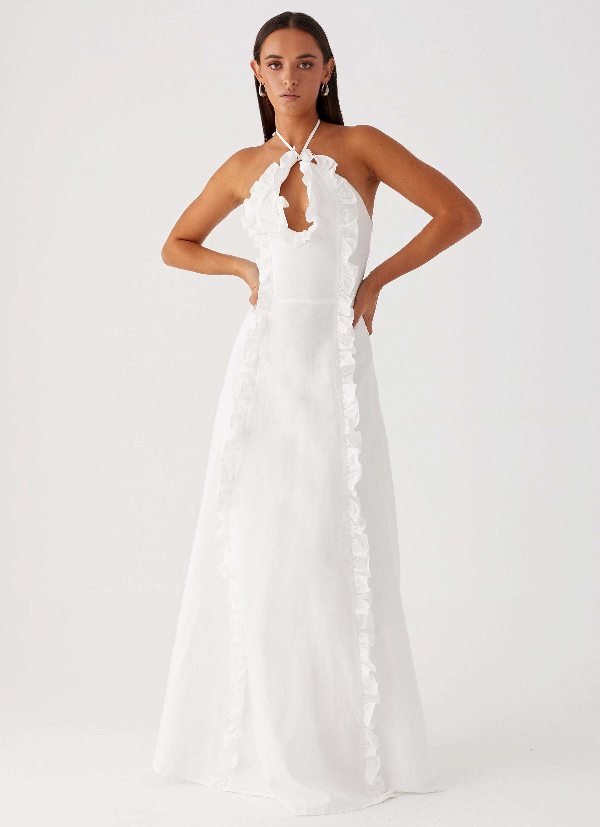 Mariella Maxi Dress - White Embroidered-Sleeve