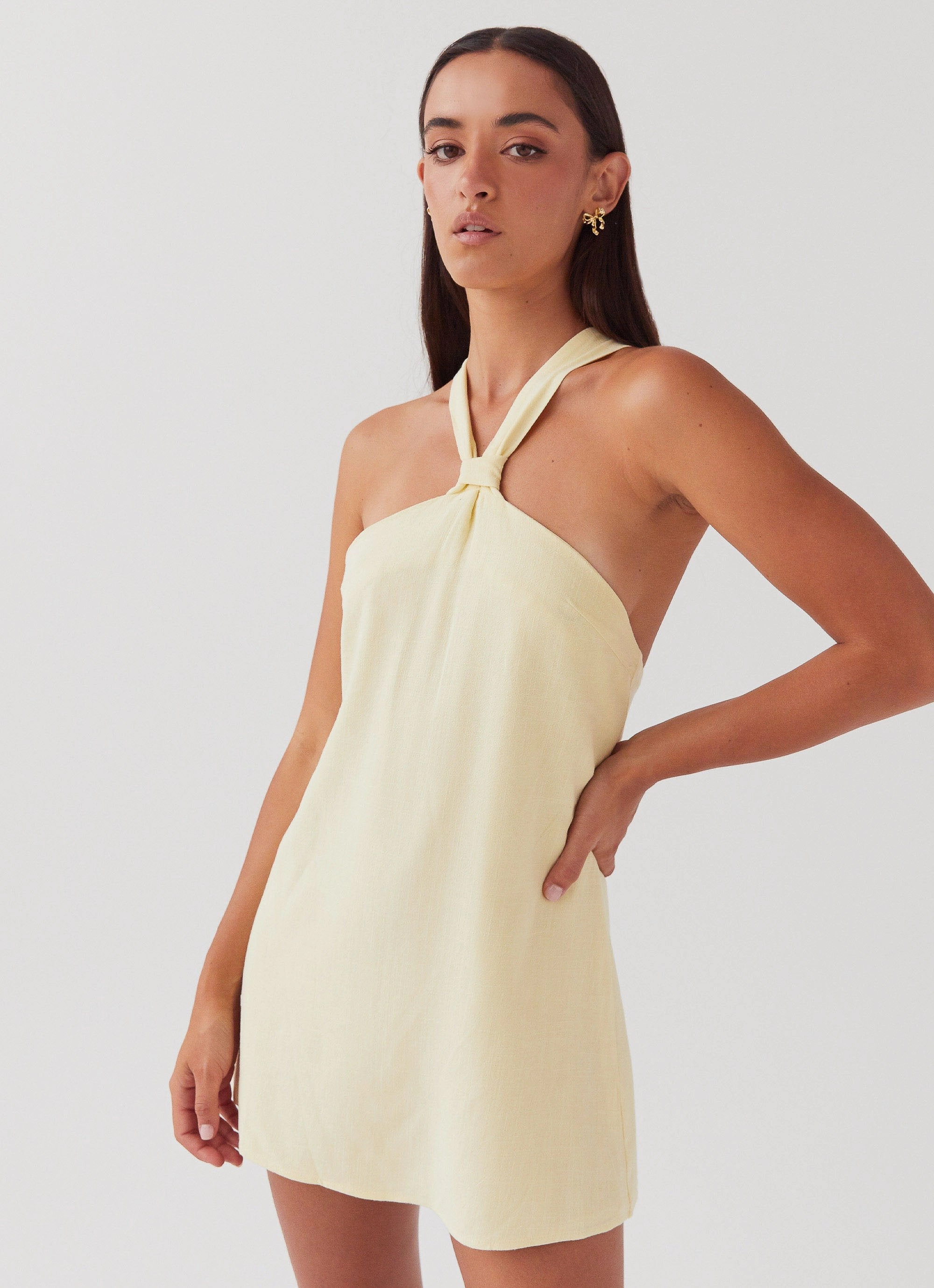 Keira Linen Mini Dress - Lemon Red Carpet Shiny surface