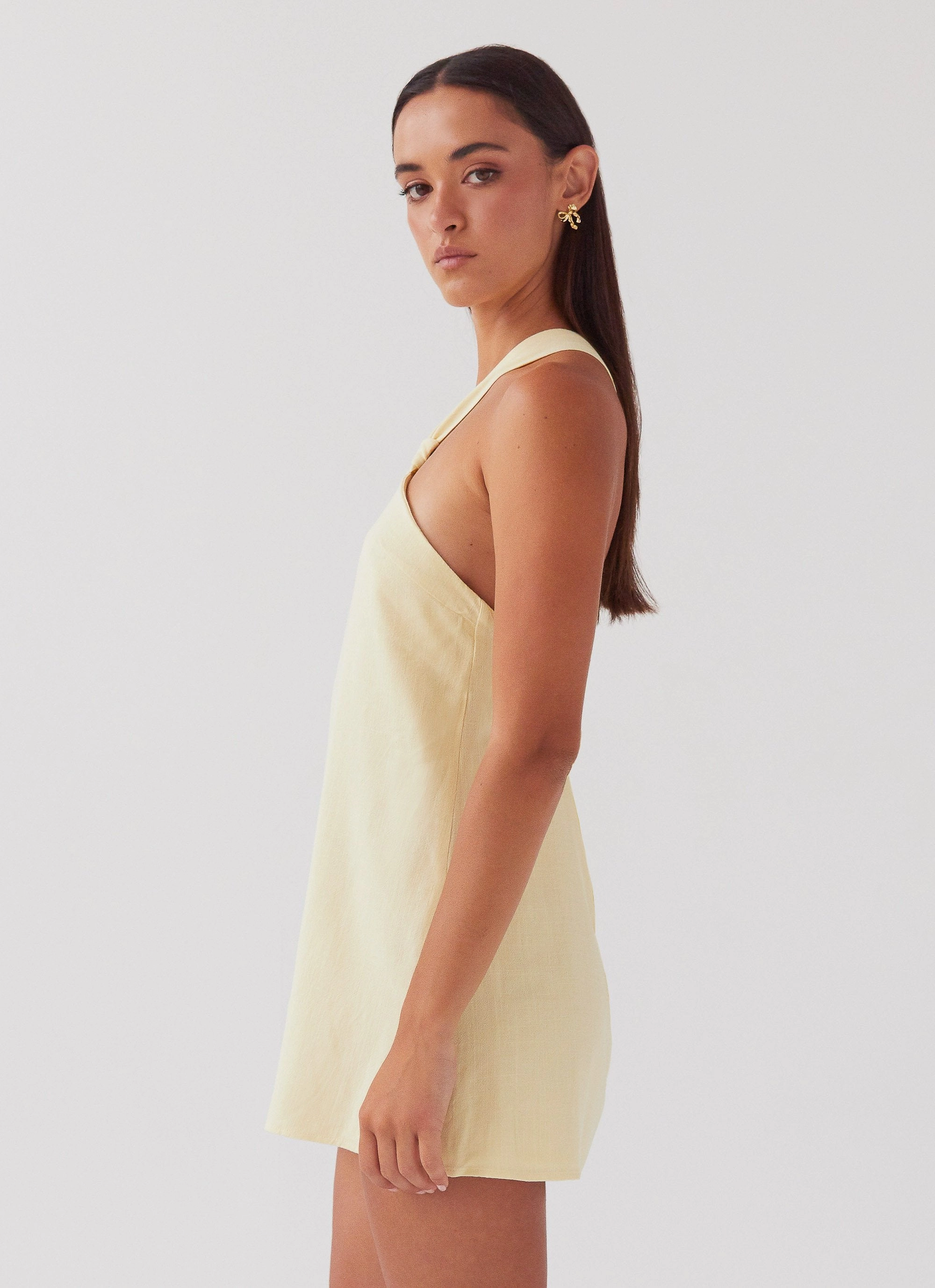 Trendy Cut Keira Linen Mini Dress - Lemon