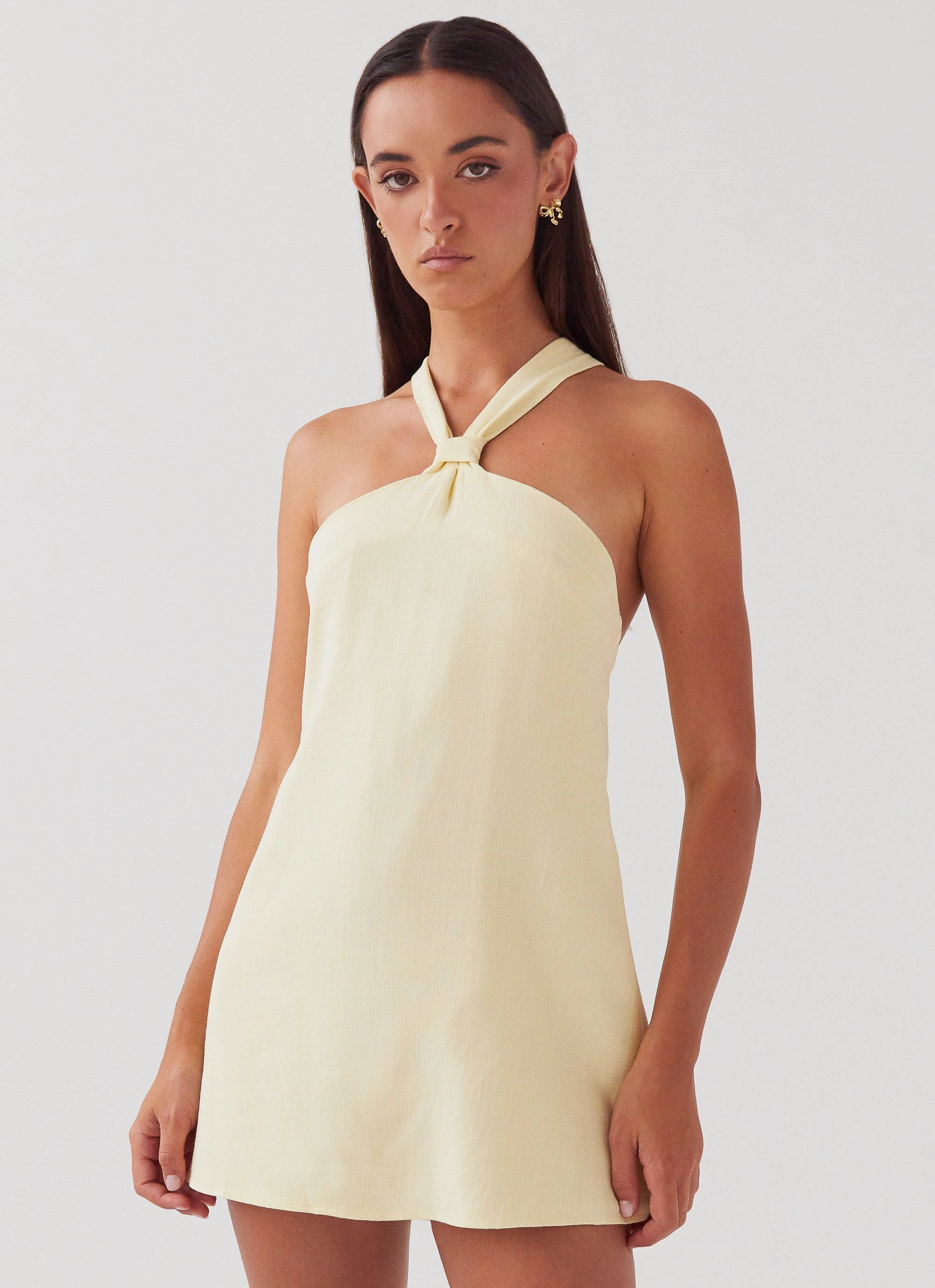 Hidden-Pocket Keira Linen Mini Dress - Lemon