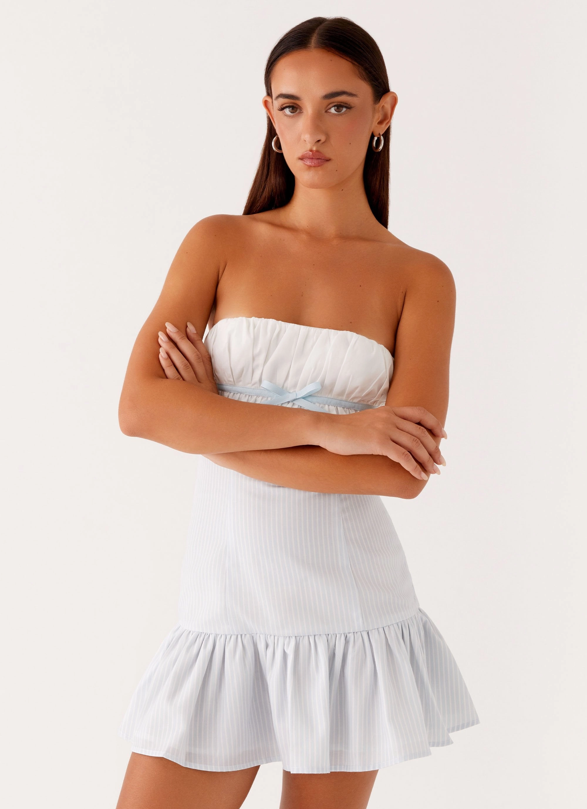 Purpose Mini Dress - Blue White Stripe Comfortable and Flattering Casual Edge