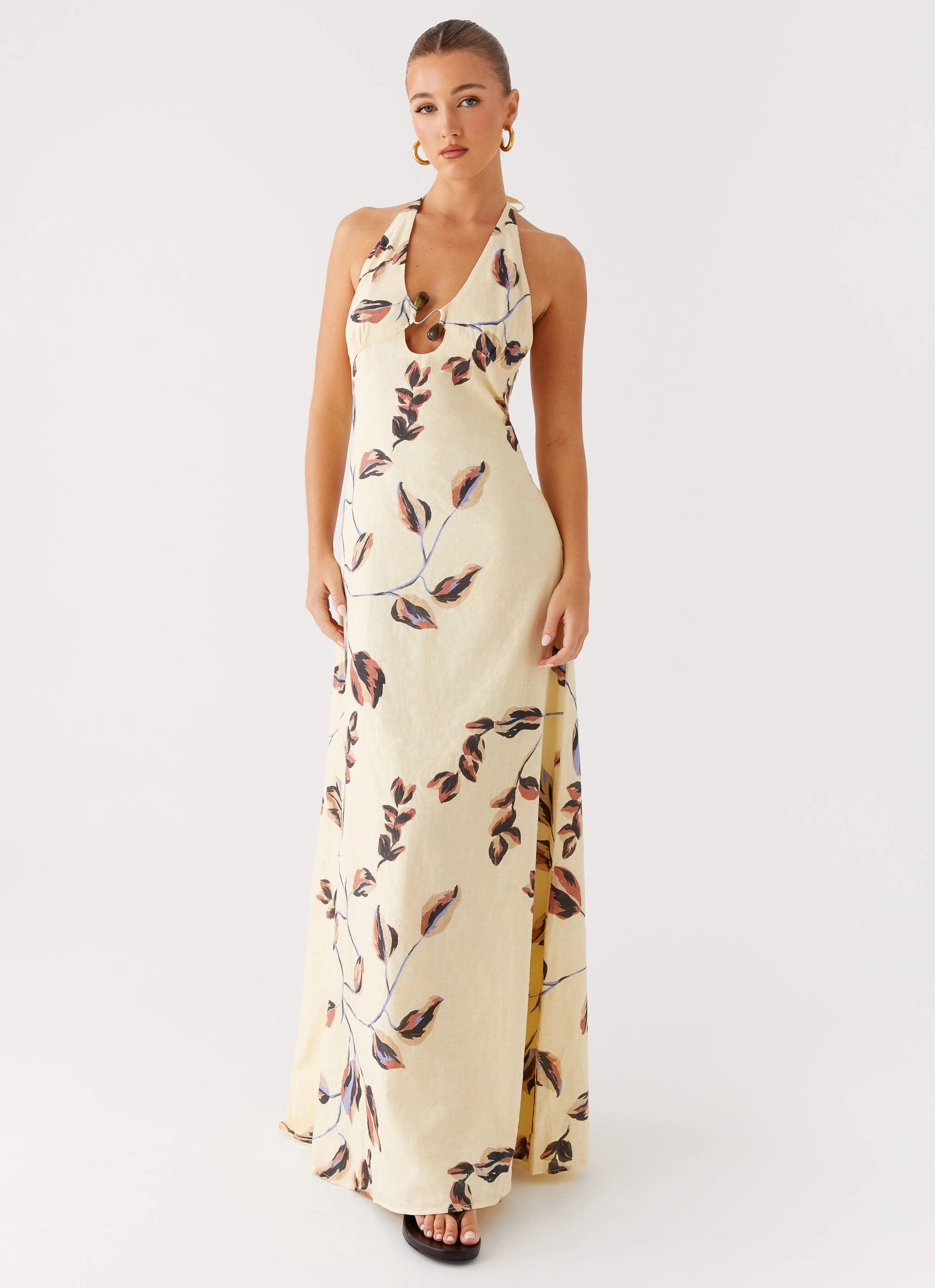 Elvina Halter Neck Maxi Dress - Buttercream Bliss Easy Draping Contemporary Waist