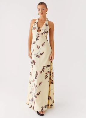 Elvina Halter Neck Maxi Dress - Buttercream Bliss Easy Draping Contemporary Waist