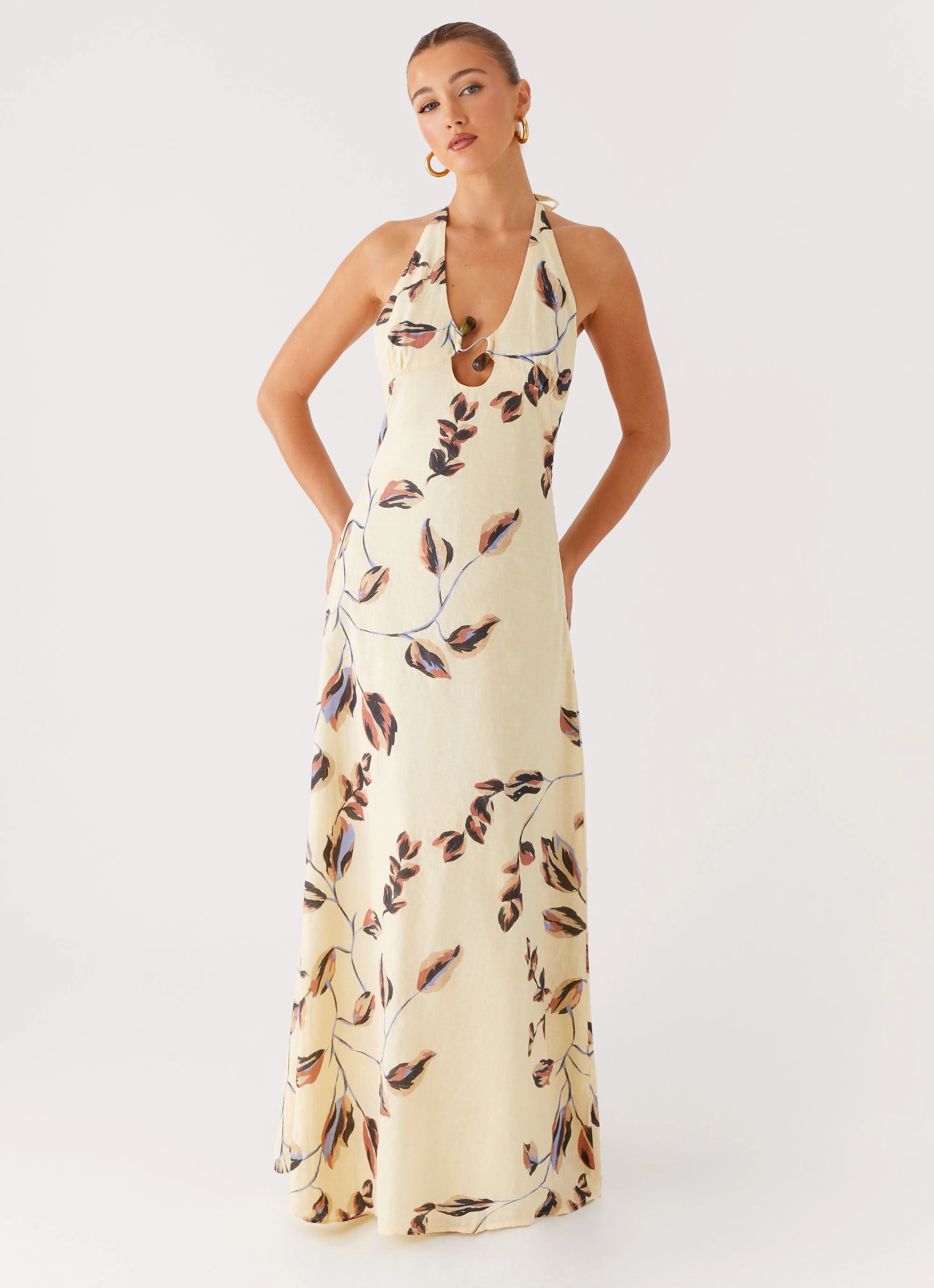 Elvina Halter Neck Maxi Dress - Buttercream Bliss Natural Layers Minimalist Look