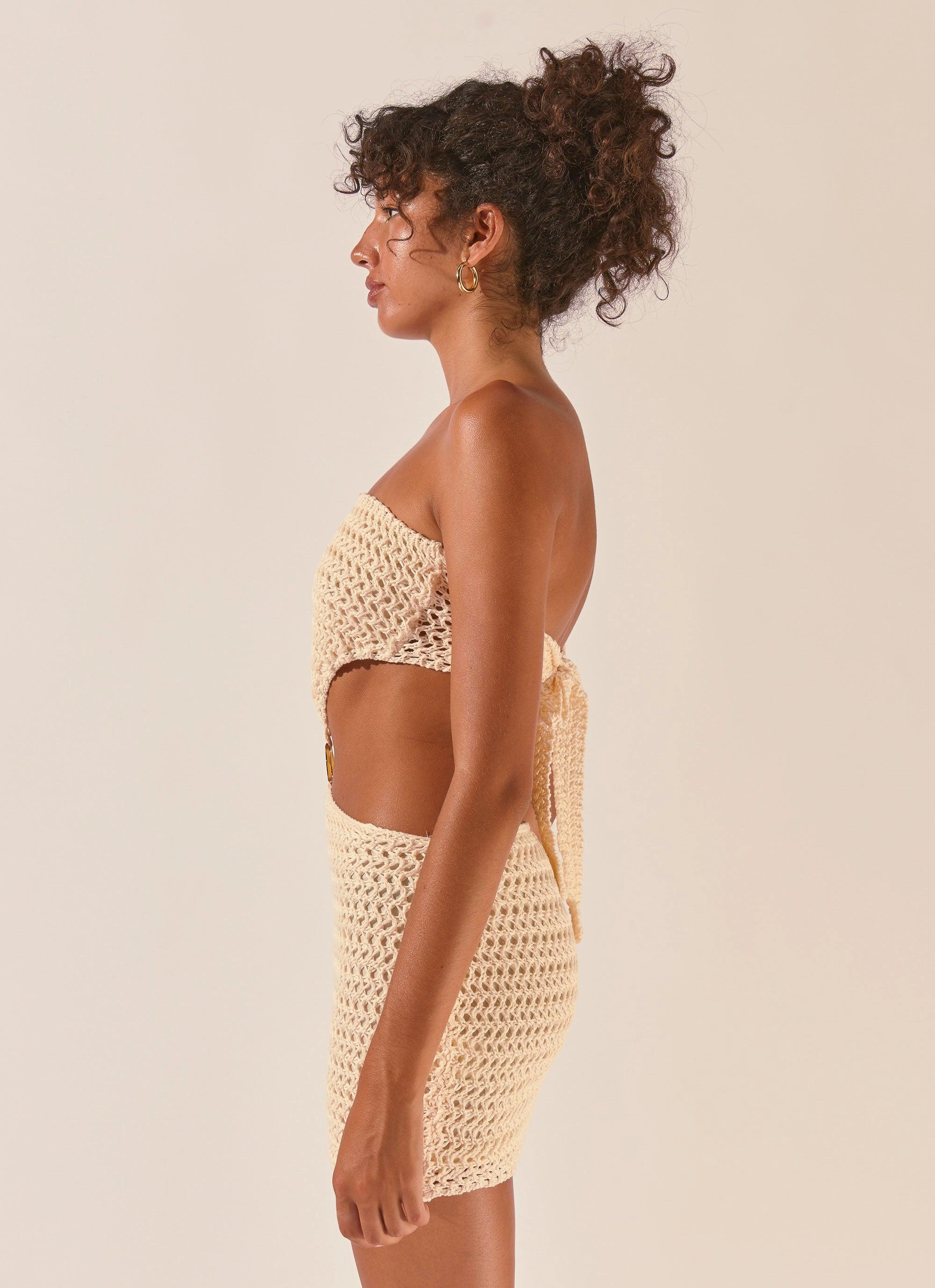 Perfectly Tailored Youthful Mood Balmy Nights Crochet Mini Dress - Seashell