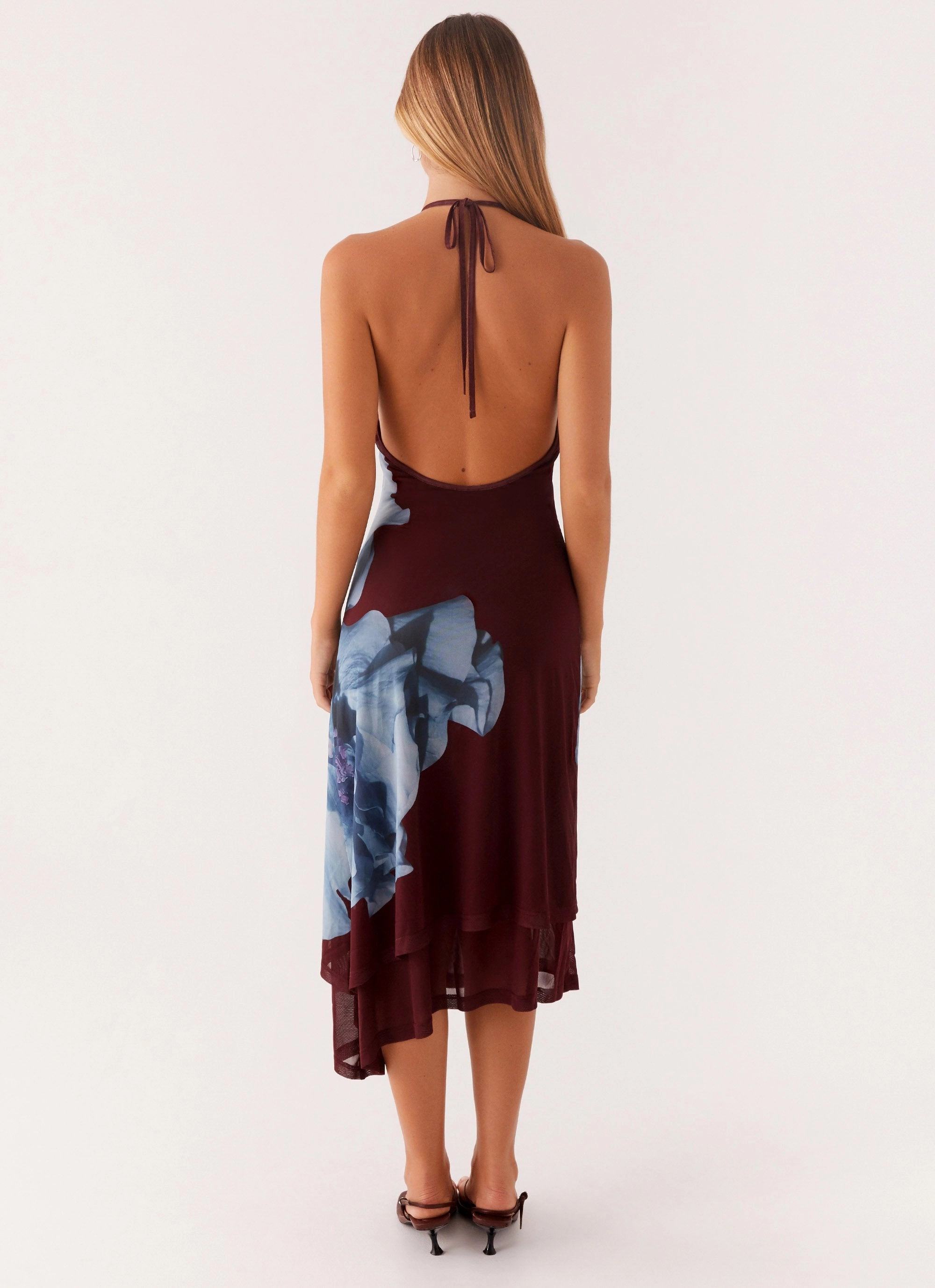Brinley Halterneck Midi Dress - Maroon Print Cool Movement