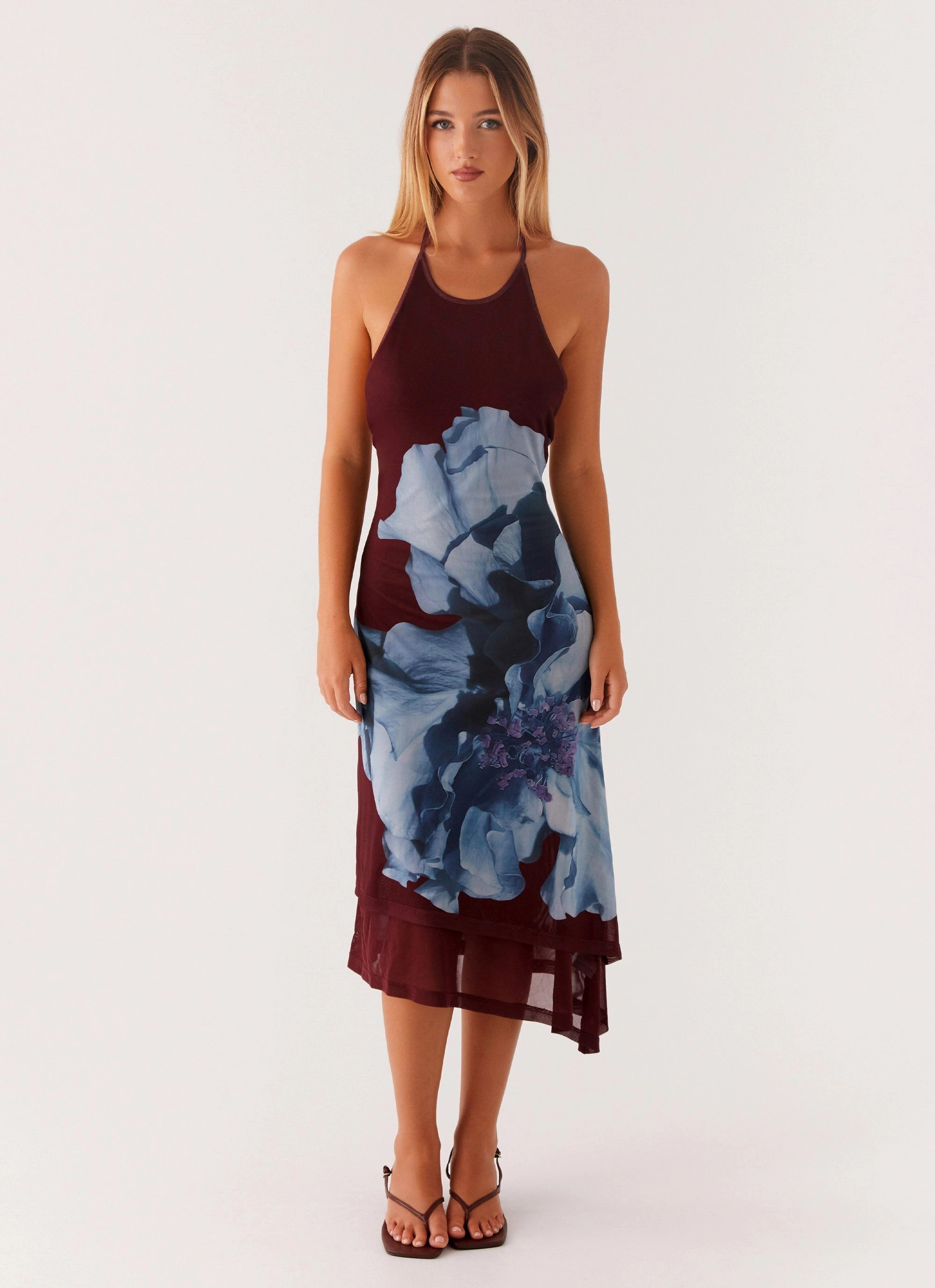 Smart Fit Wear Brinley Halterneck Midi Dress - Maroon Print