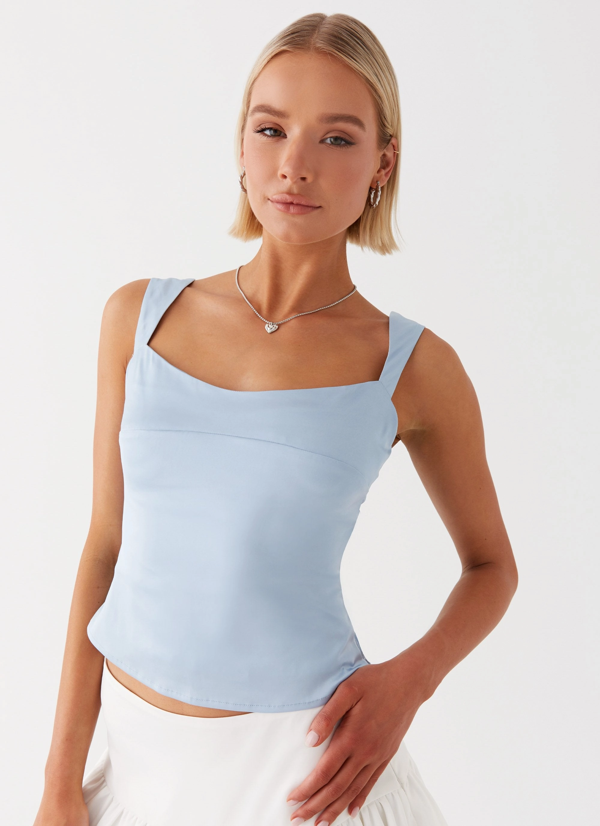 Lylah Satin Top - Blue Cool Weather