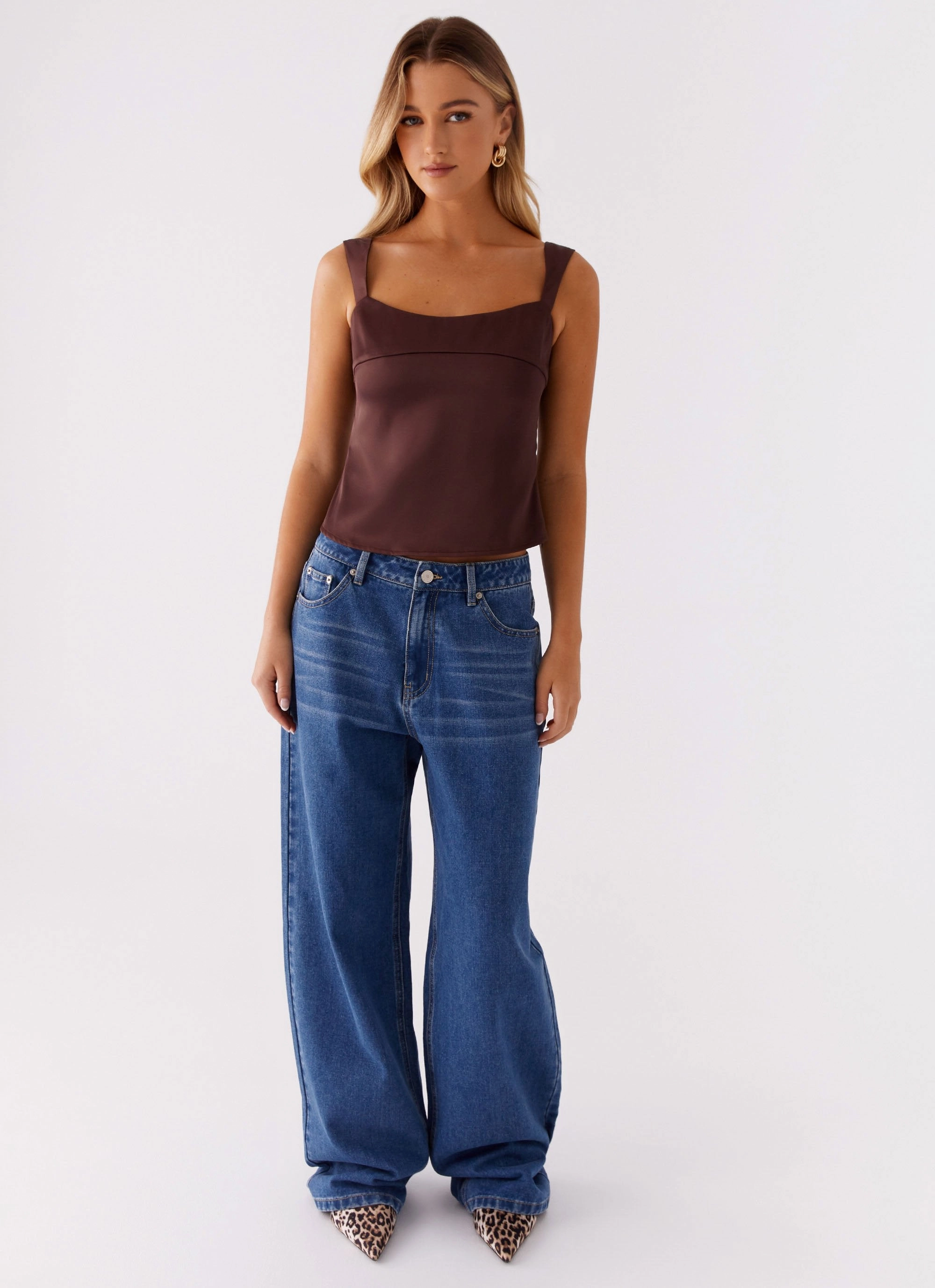 Soft Touch Lylah Satin Top - Brown