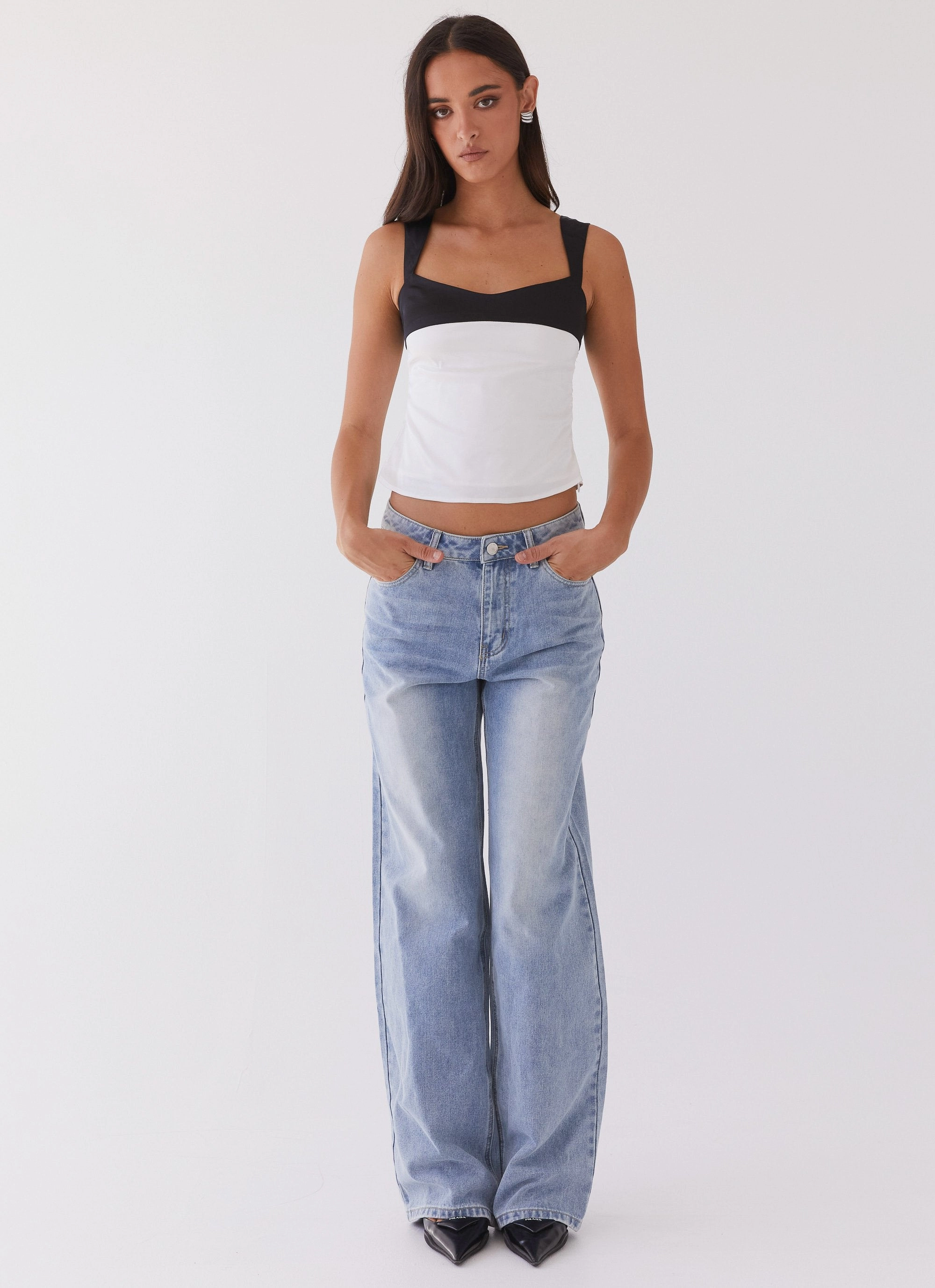 Lylah Satin Top - Noir Pearl Compact Jacquard Weave Drop Shoulder Design