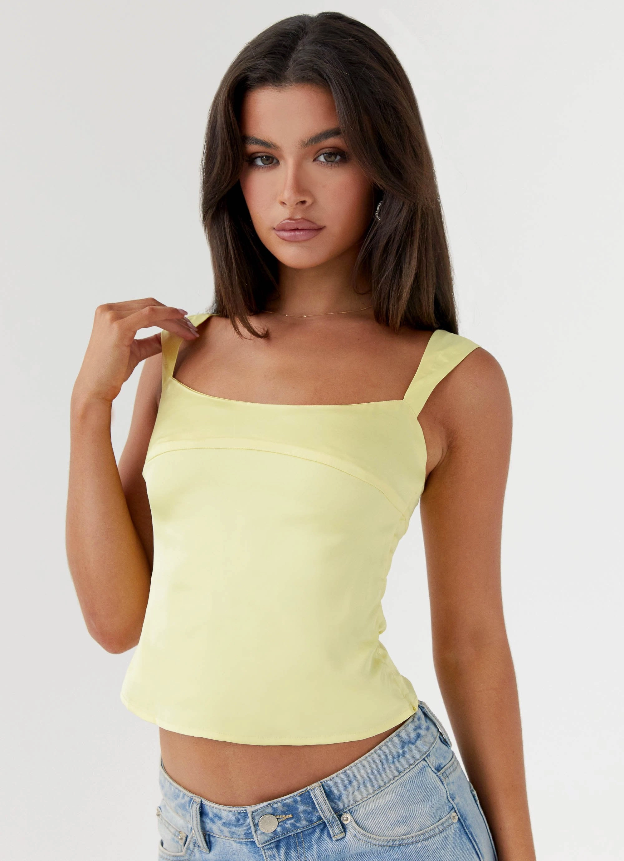 Lylah Satin Top - Yellow Compression Fit