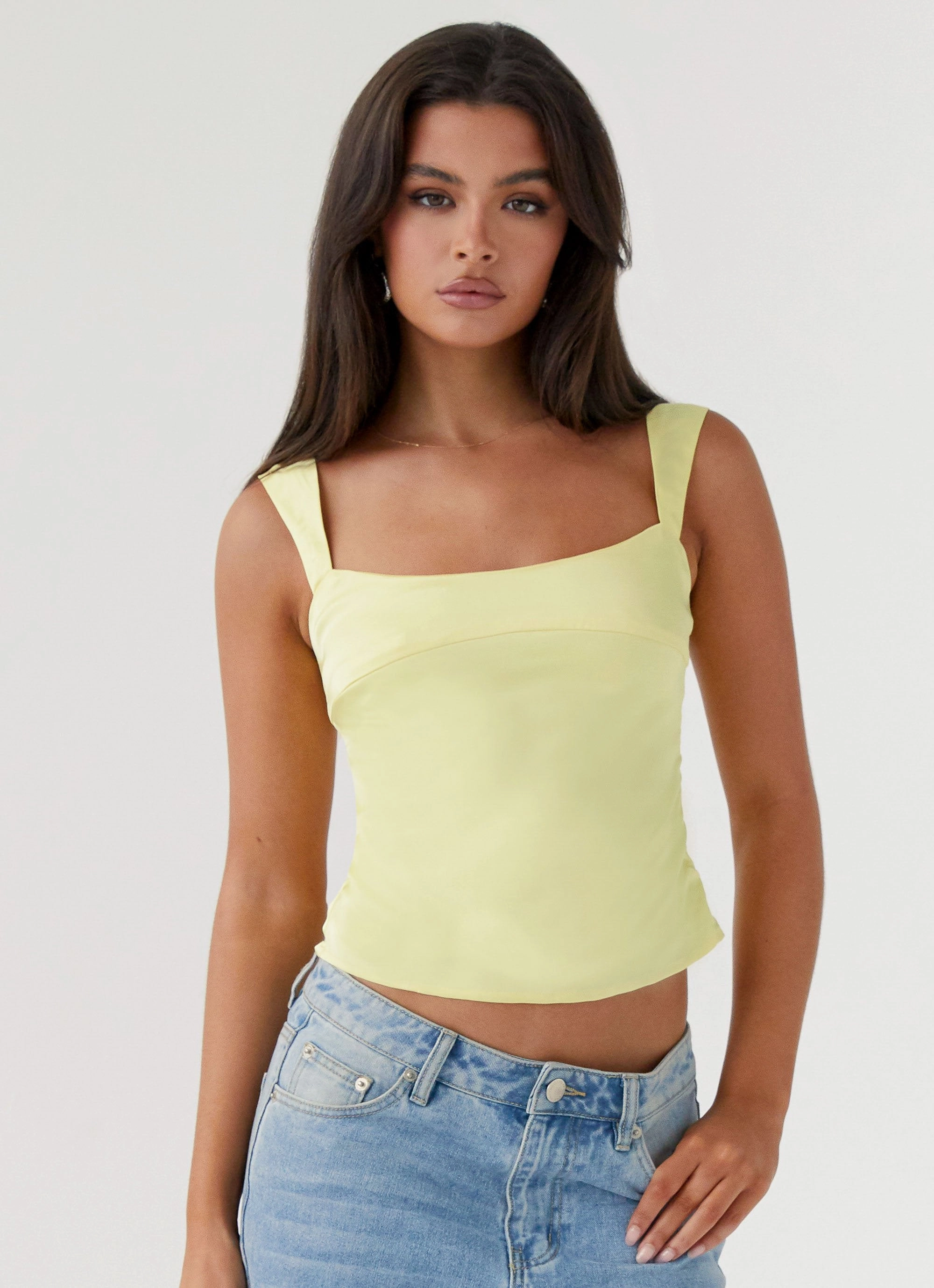 Fitted Tank Lylah Satin Top - Yellow