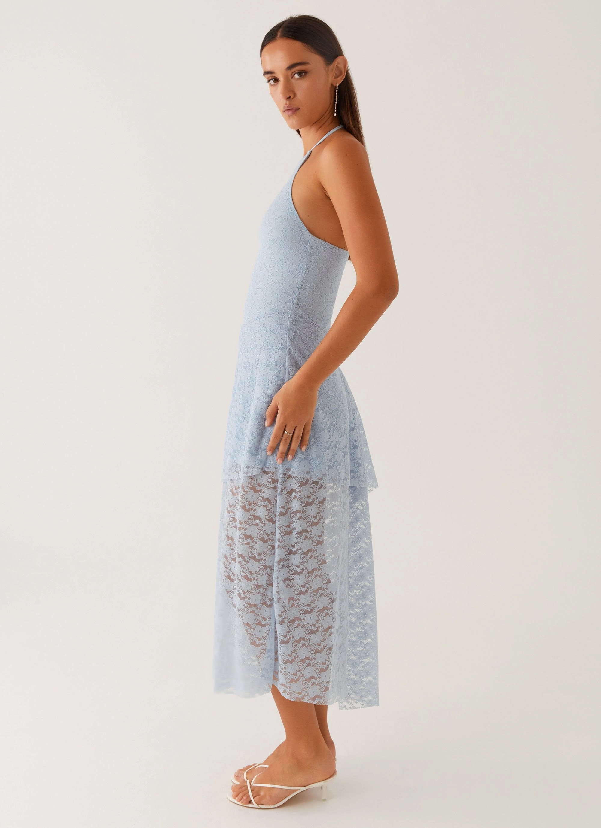 Lyndal Lace Midi Dress - Blue Silky Shape Fashion Fit