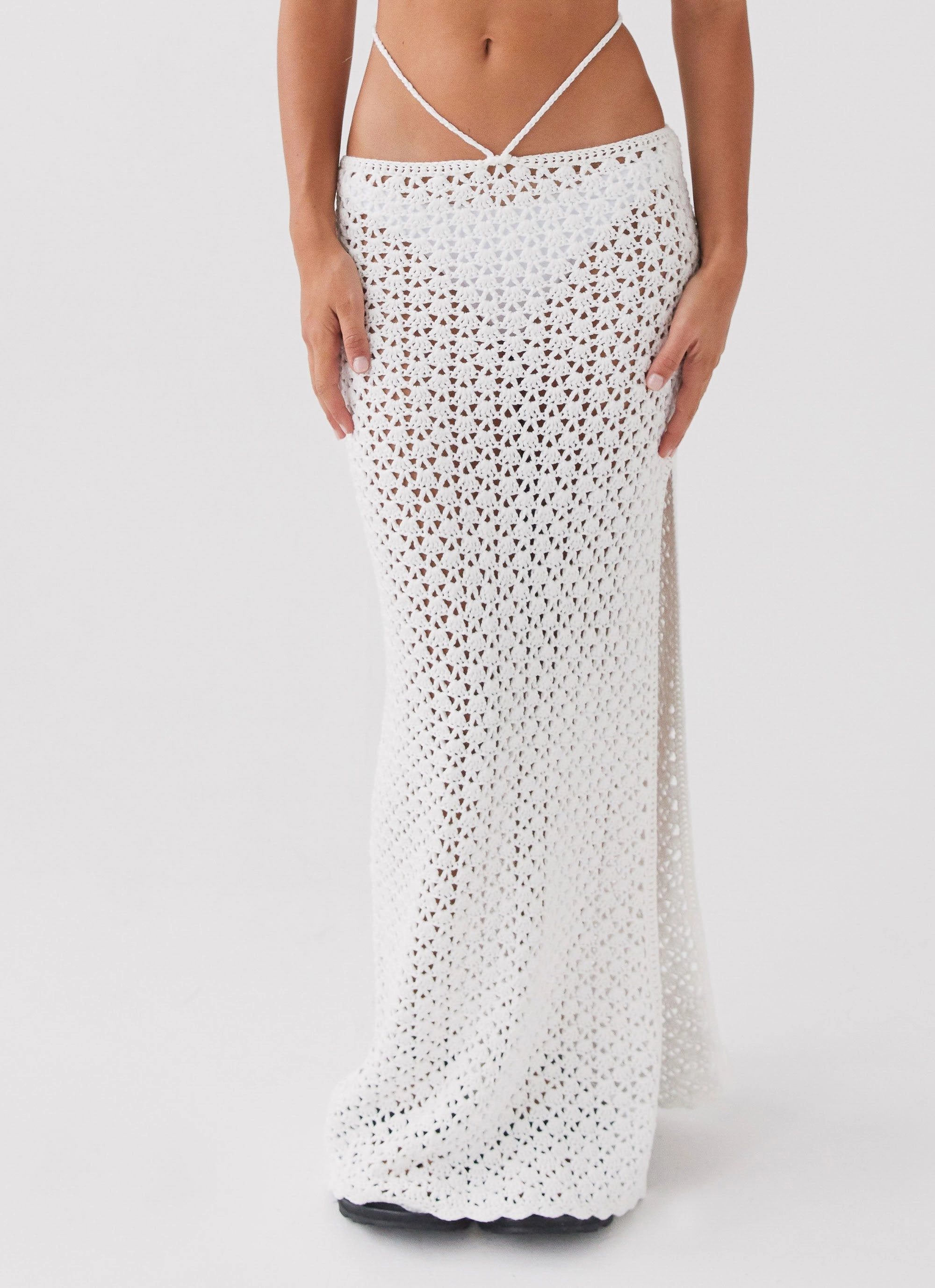 All Year Soft Layers Mabel Bay Crochet Maxi Skirt - White