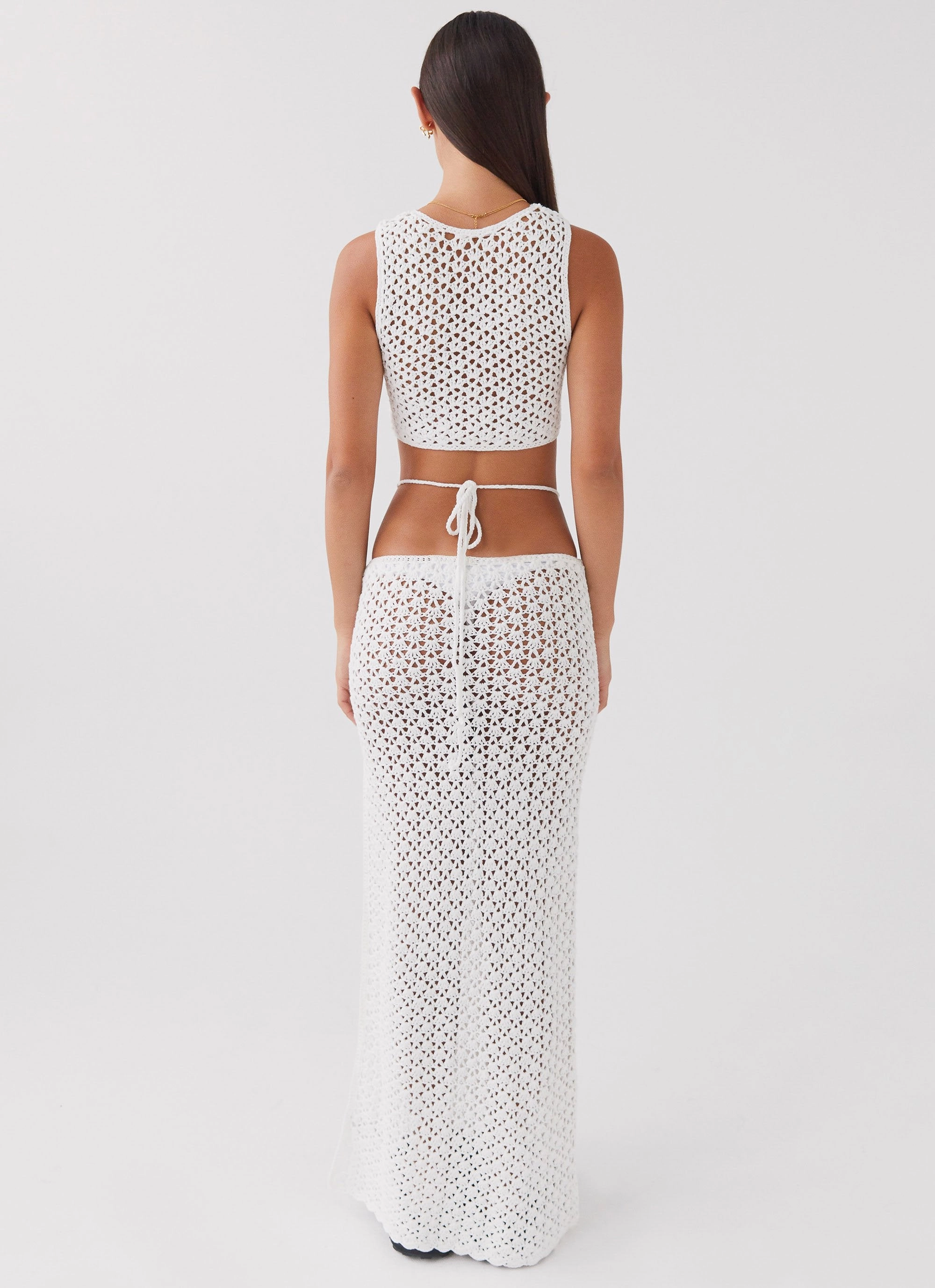 Mabel Bay Crochet Maxi Skirt - White Elasticized Waist