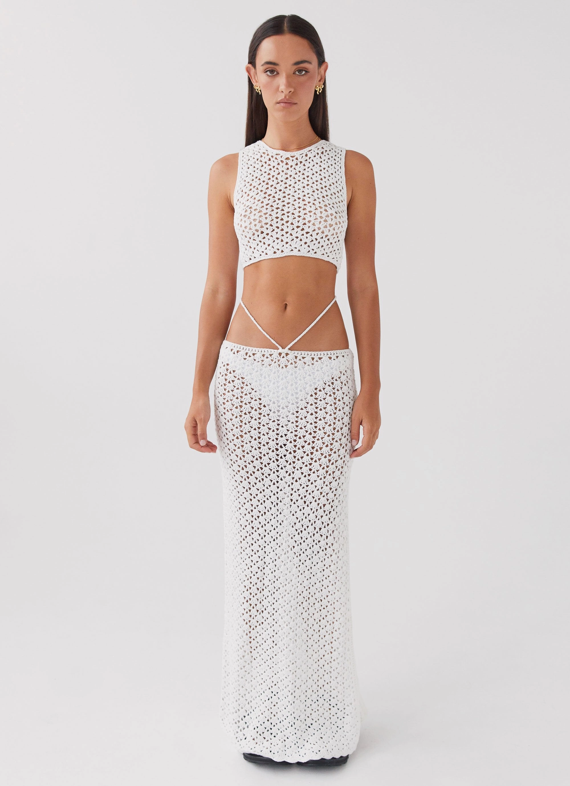 Mabel Bay Crochet Tank Top - White Polished Fit Knit Cool