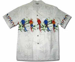 Macaw Madness White Hawaiian Shirt