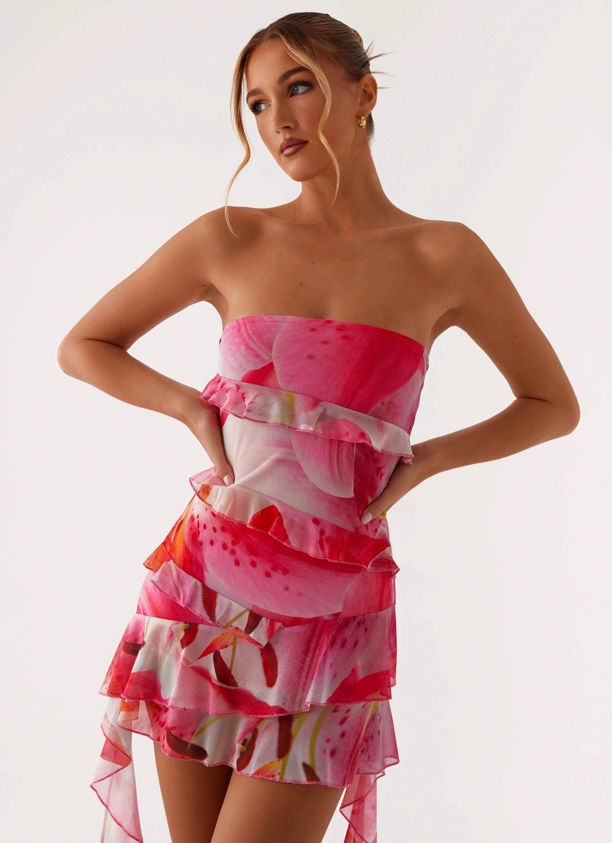 Macey Mini Dress - White Pink Lilly Fresh Stitch