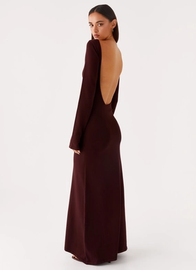 Dream Look Muted Tones Adora Long Sleeve Knit Maxi Dress - Chocolate