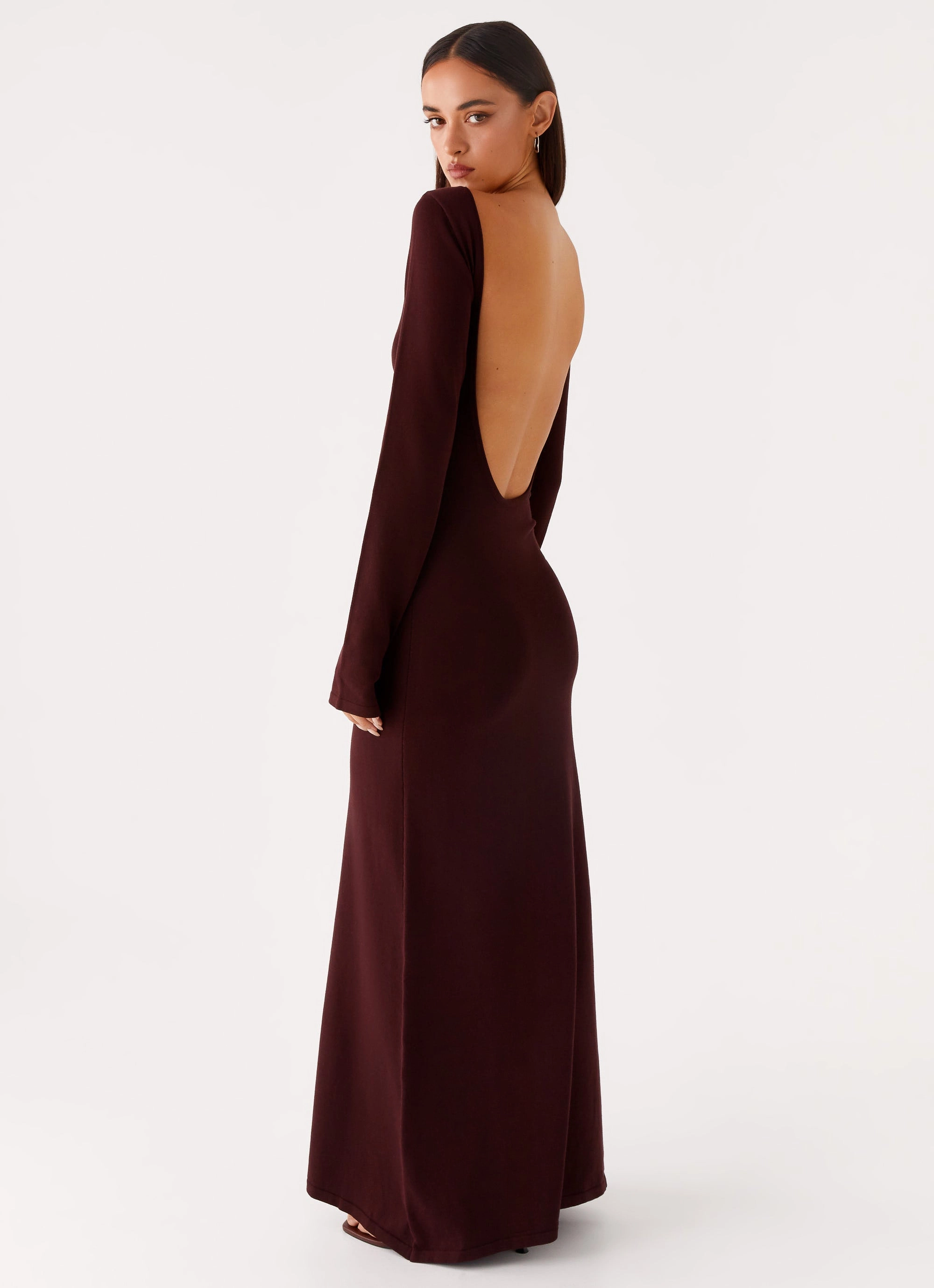 Dream Look Muted Tones Adora Long Sleeve Knit Maxi Dress - Chocolate