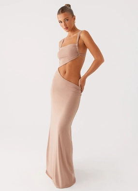 Kika Maxi Dress - Beige Lightweight Fabric Night Out