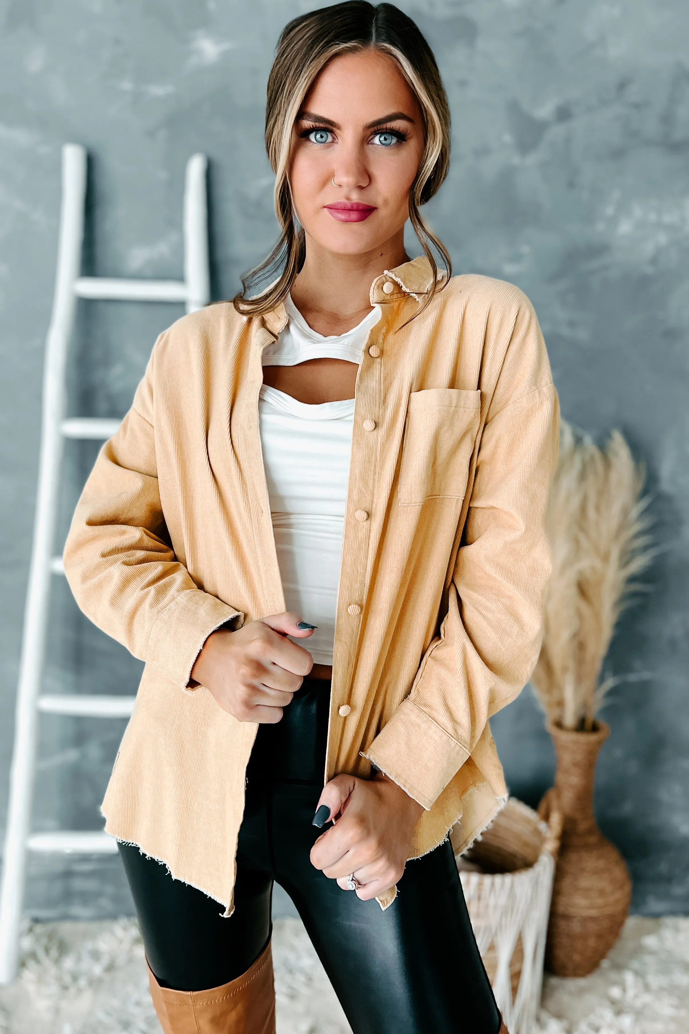 Mack Corduroy Raw Hem Button-Down (Mustard)