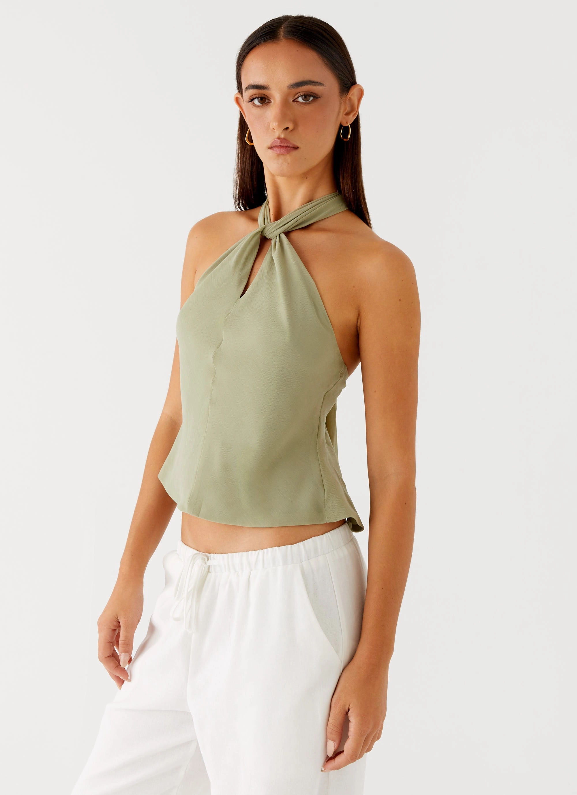 Maddox Scarf Top - Sage Hidden Zipper Pocket
