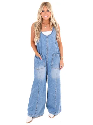 Made to Believe Wide Leg Denim Overalls