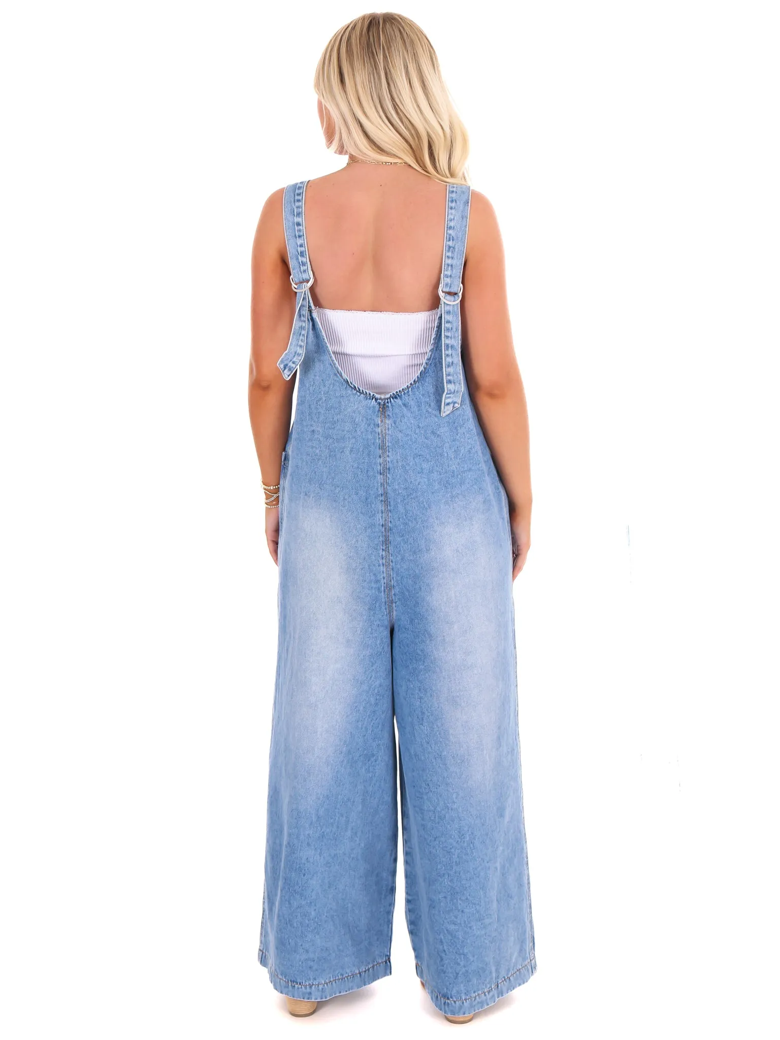 Made to Believe Wide Leg Denim Overalls