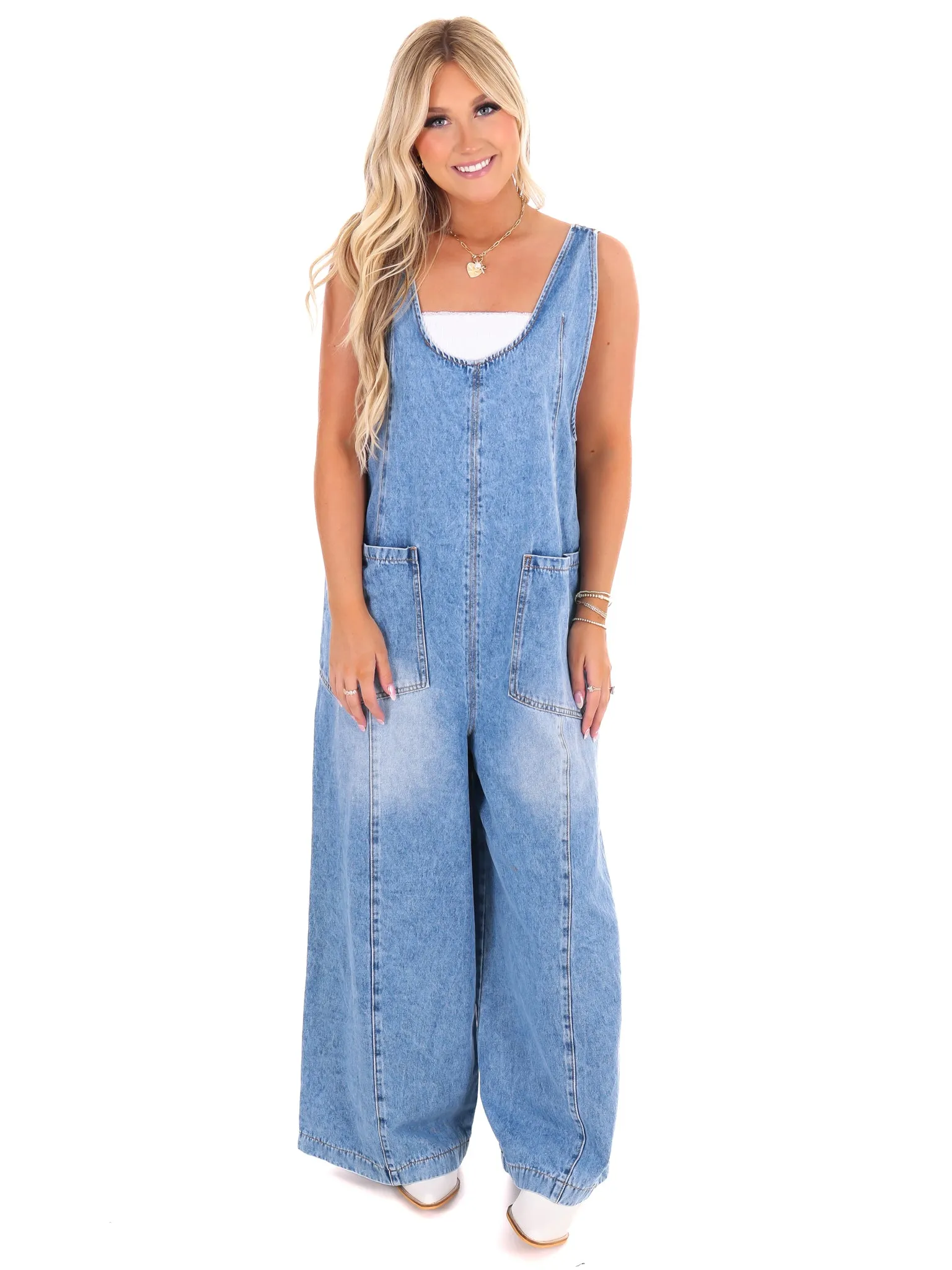 Made to Believe Wide Leg Denim Overalls