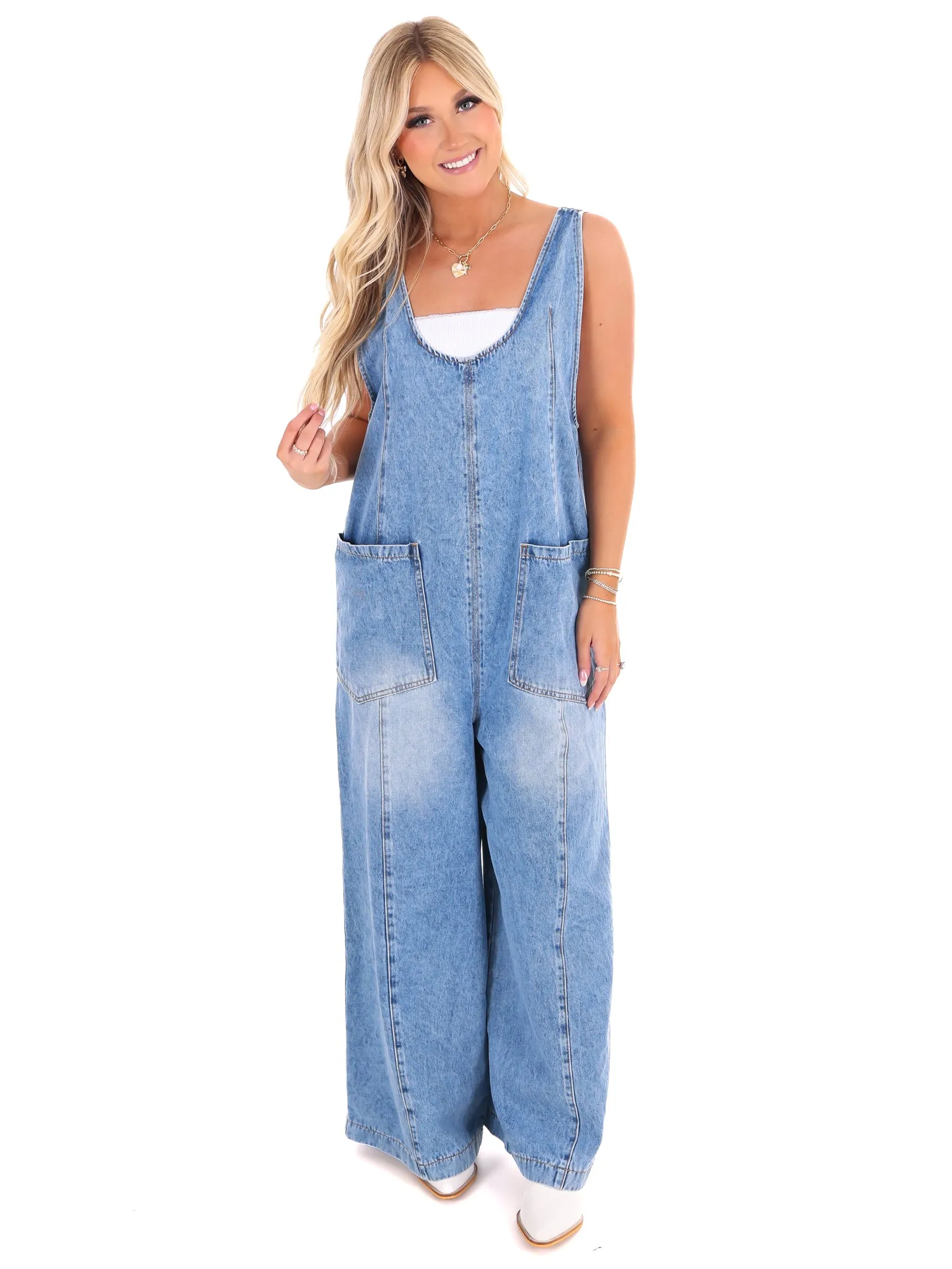 Made to Believe Wide Leg Denim Overalls